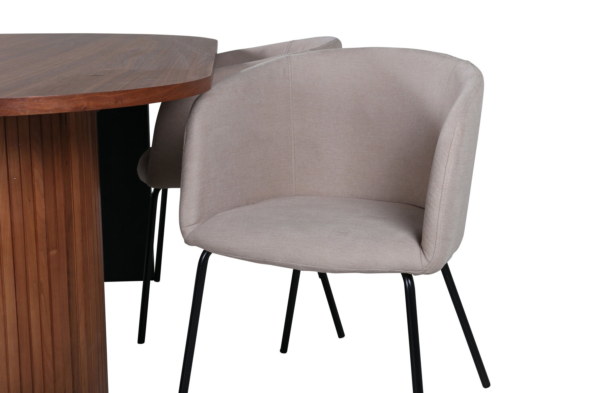 Venture Home Bianca Oval spisebord , Walnut Black Veneer+Berit stol , Black Beige Fabric (Polyester linen )_4
