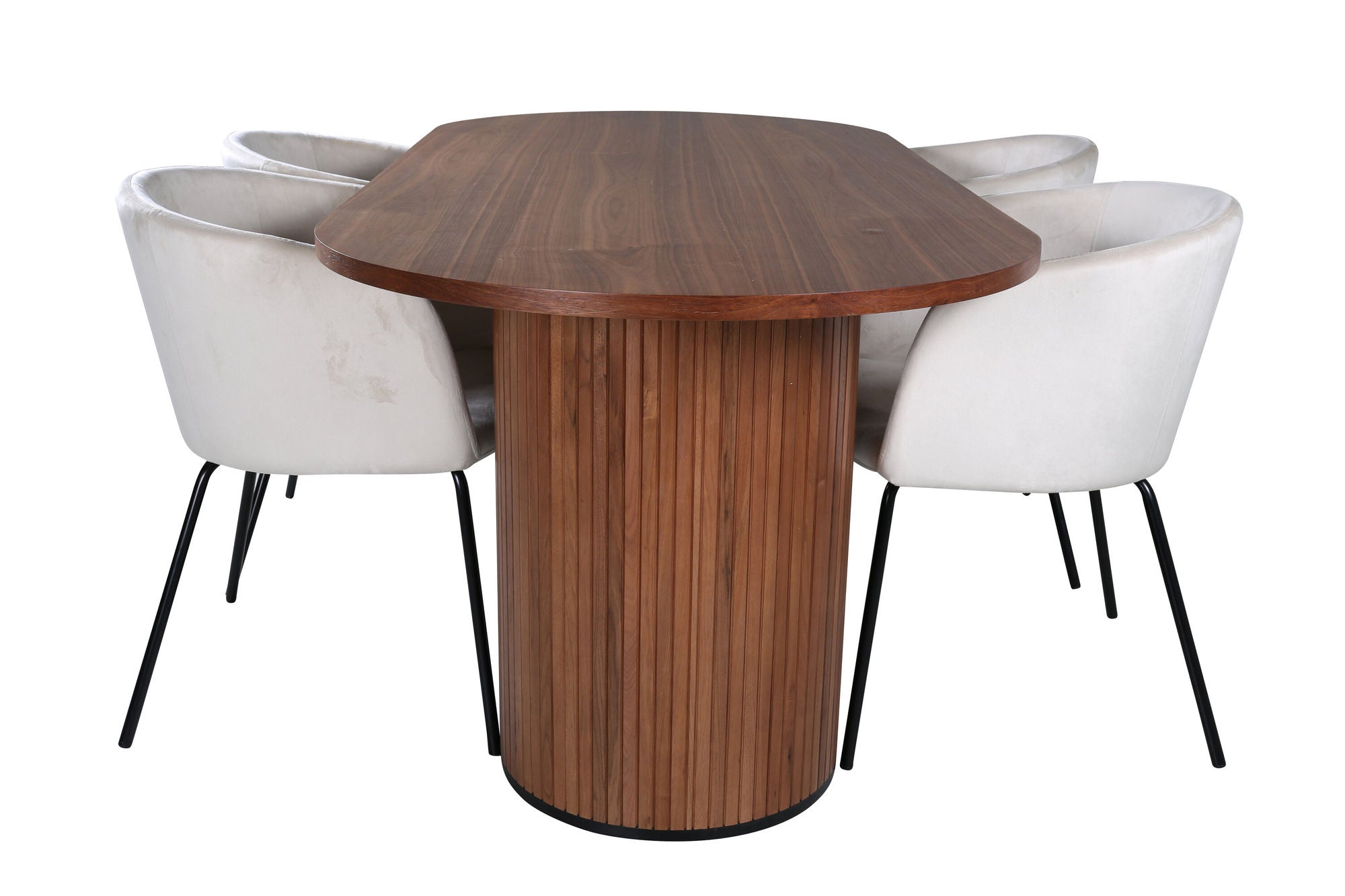 Venture Home Bianca Oval spisebord , Walnut Black Veneer+Berit stol , Black Beige Velvet_4