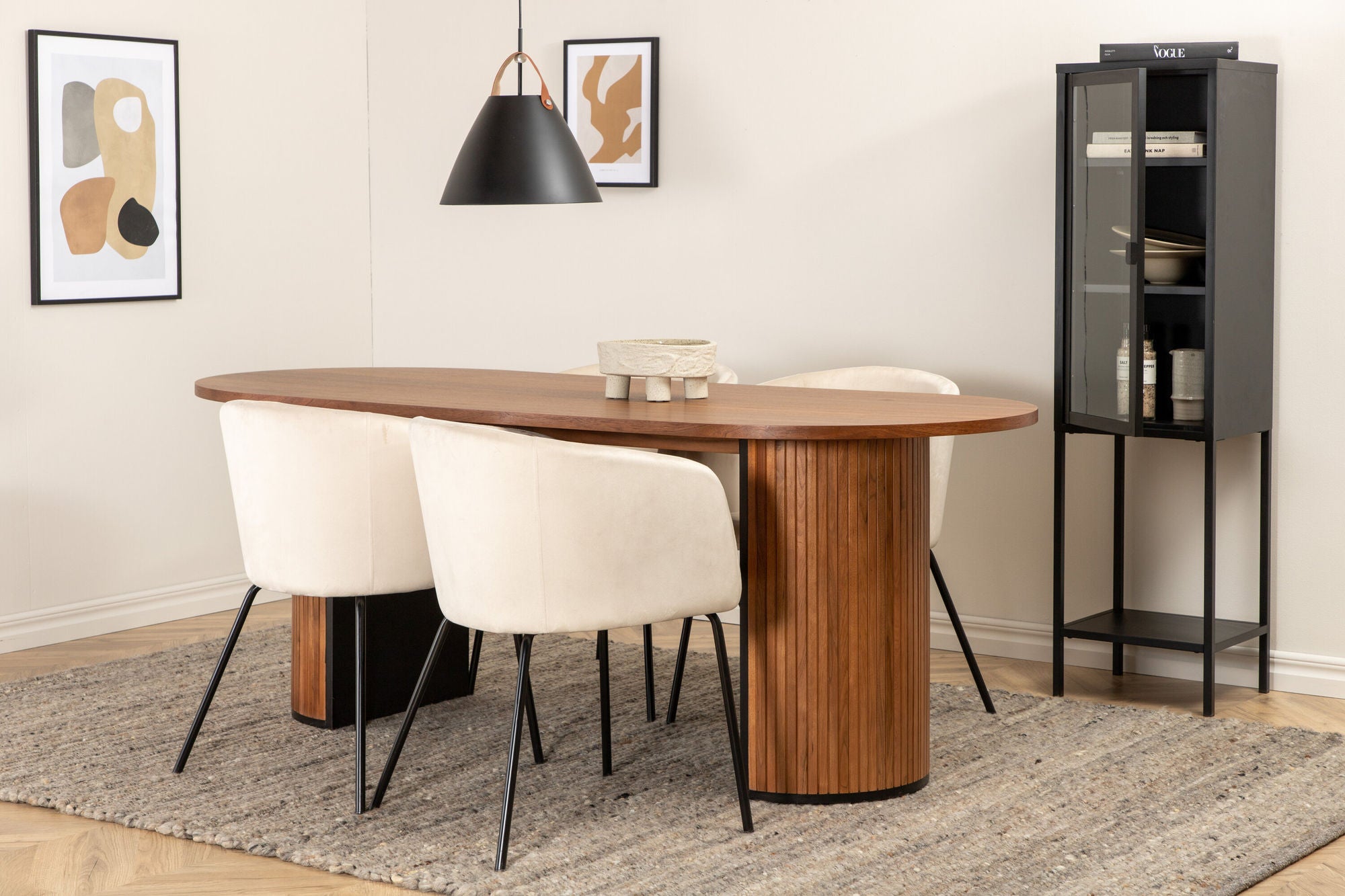 Venture Home Bianca Oval spisebord , Walnut Black Veneer+Berit stol , Black Beige Velvet_4