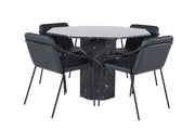 Venture Home Marbs rund spisebord - Black / Black Glass Marble+Tvist stol - Black / Black PU_4