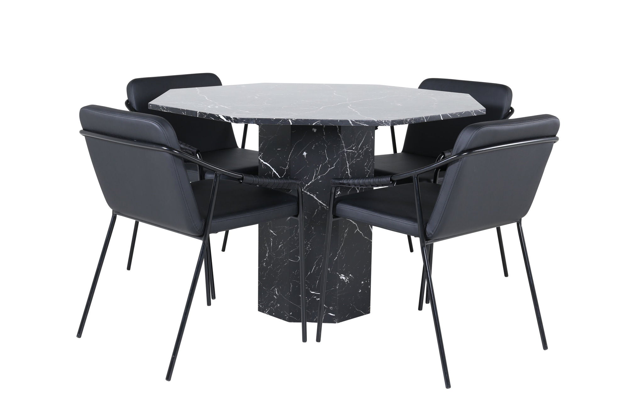 Venture Home Marbs rund spisebord - Black / Black Glass Marble+Tvist stol - Black / Black PU_4