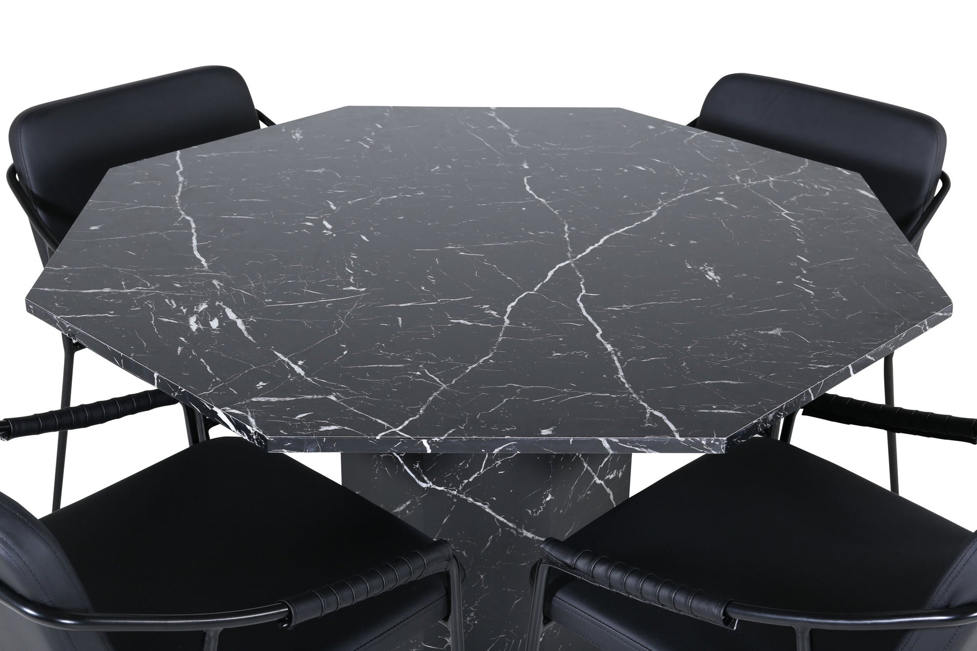 Venture Home Marbs rund spisebord - Black / Black Glass Marble+Tvist stol - Black / Black PU_4