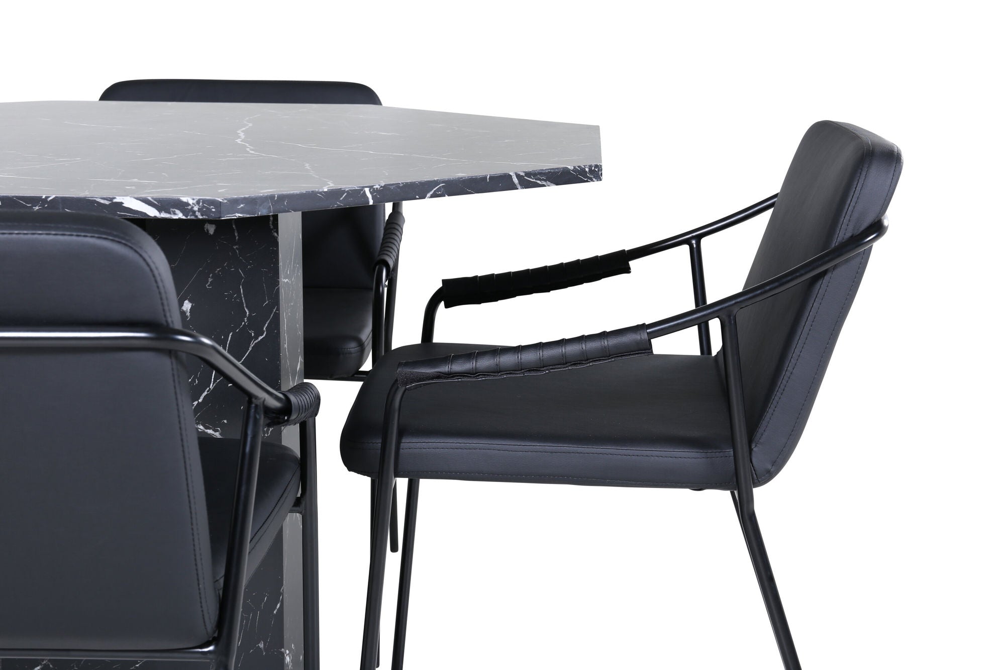 Venture Home Marbs rund spisebord - Black / Black Glass Marble+Tvist stol - Black / Black PU_4