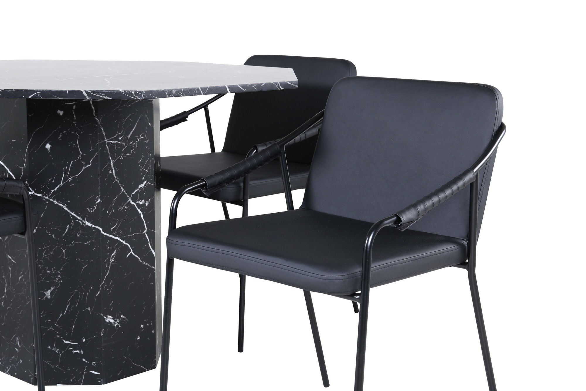 Venture Home Marbs rund spisebord - Black / Black Glass Marble+Tvist stol - Black / Black PU_4