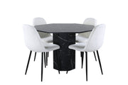 Venture Home Marbs rund spisebord , Black Black Glass Marble+Polar Fluff Spisebordsstol , Black Legs , White Teddy _4