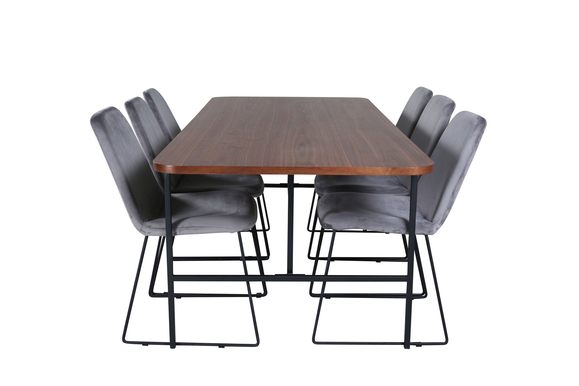 Venture Home Uno spisebord , Black Walnut Veneer+Muce Spisebordsstol , Black Legs , Grey Velvet_6