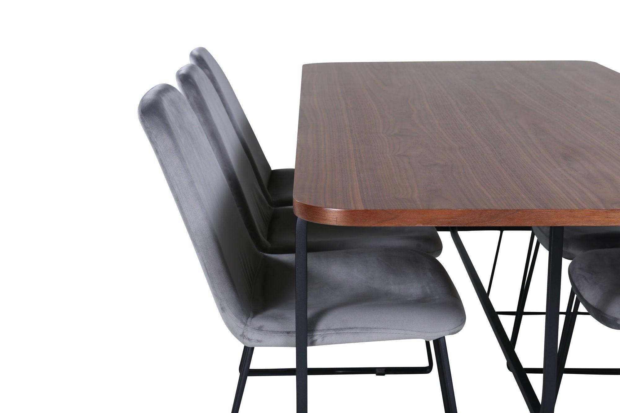 Venture Home Uno spisebord , Black Walnut Veneer+Muce Spisebordsstol , Black Legs , Grey Velvet_6