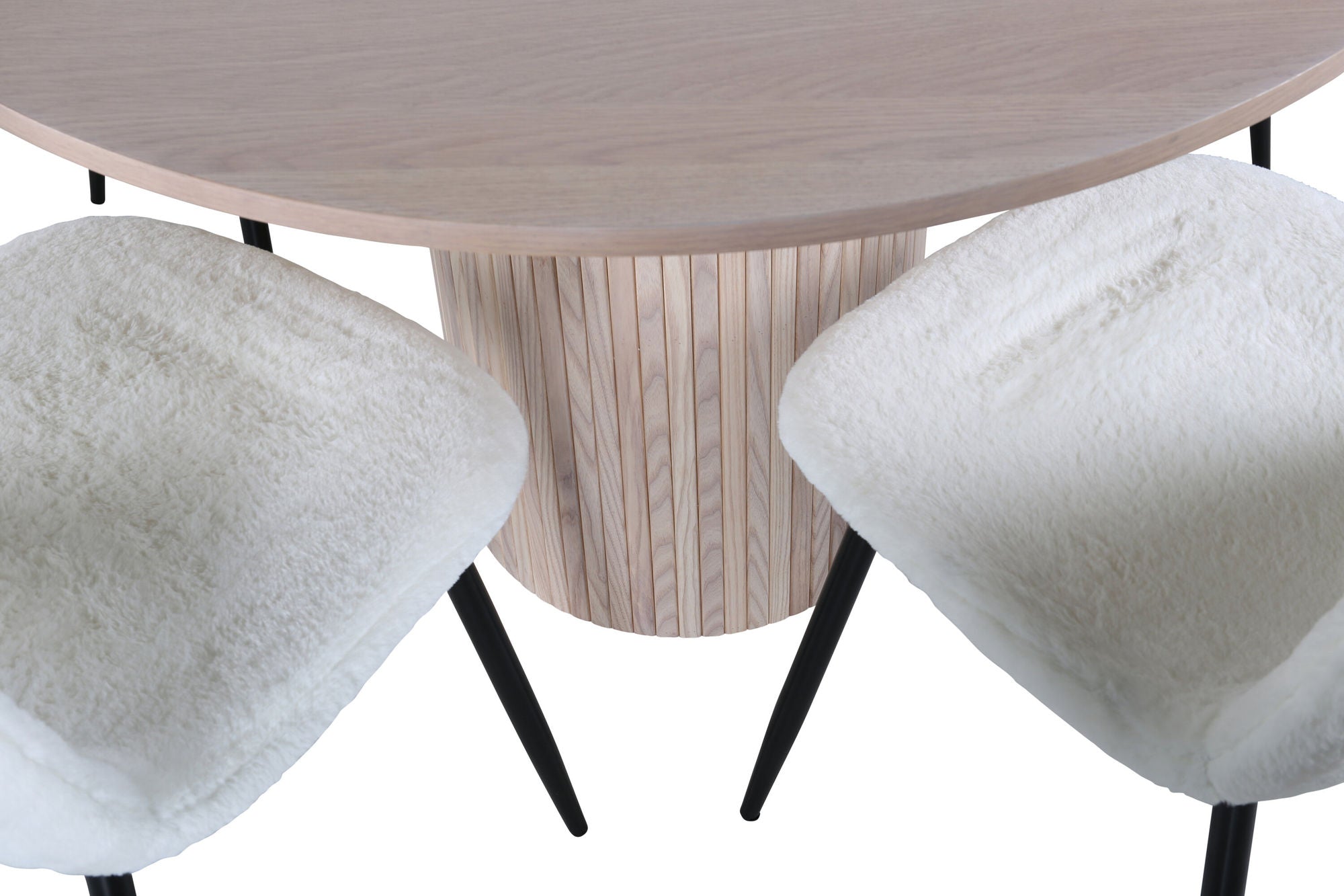 Venture Home Bianca rund spisebord , White Wash Black Veneer+Polar Fluff Spisebordsstol , Black Legs , White Teddy _4