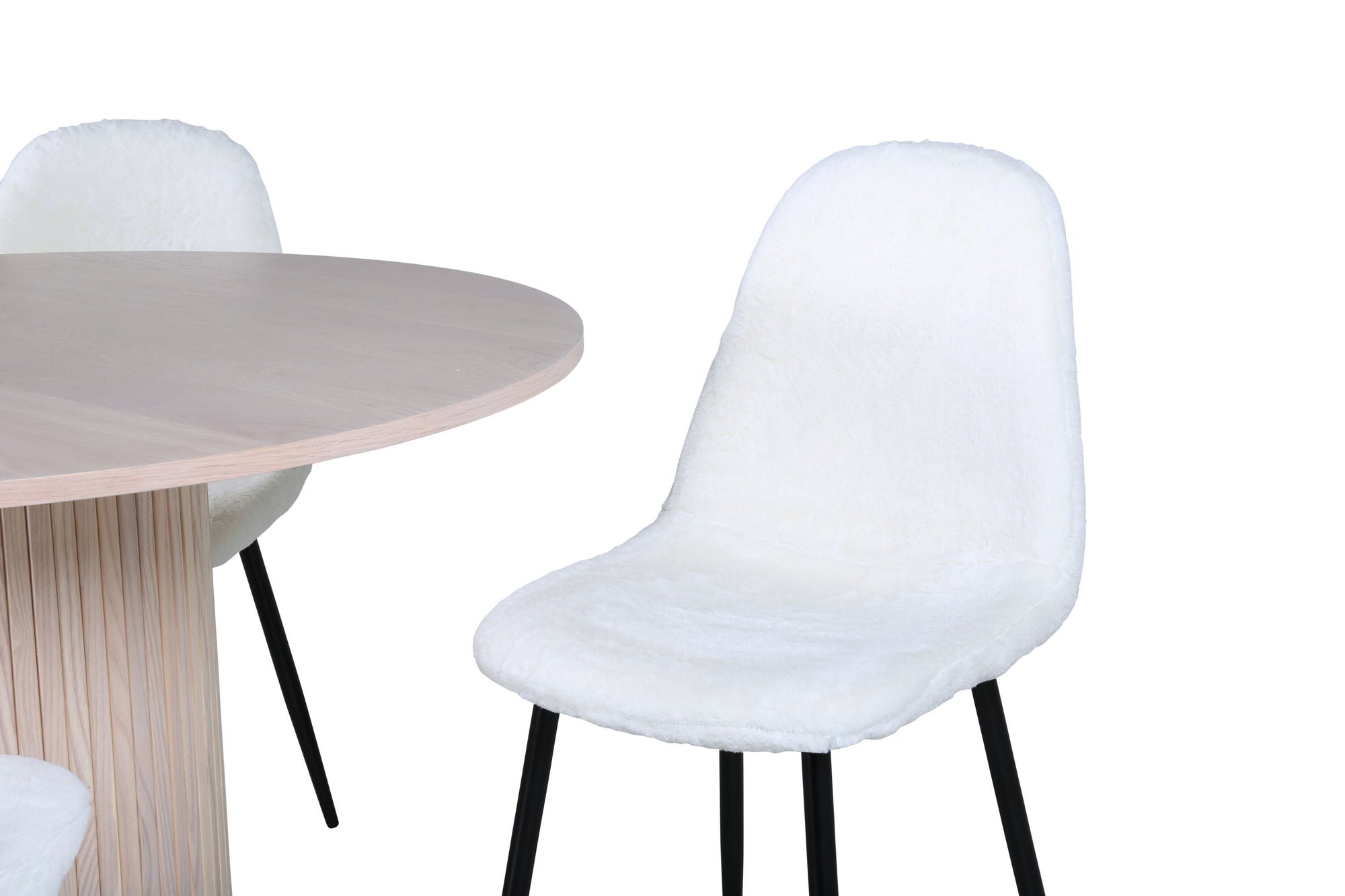Venture Home Bianca rund spisebord , White Wash Black Veneer+Polar Fluff Spisebordsstol , Black Legs , White Teddy _4
