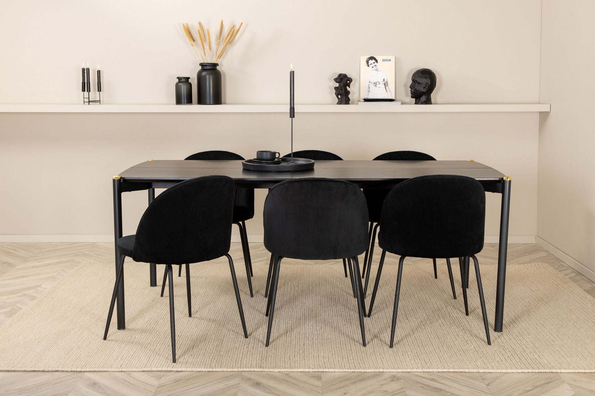 Venture Home Pelle spisebord , Black black Black+Wrinkles Spisebordsstol , Black Legs , Black Velvet_6