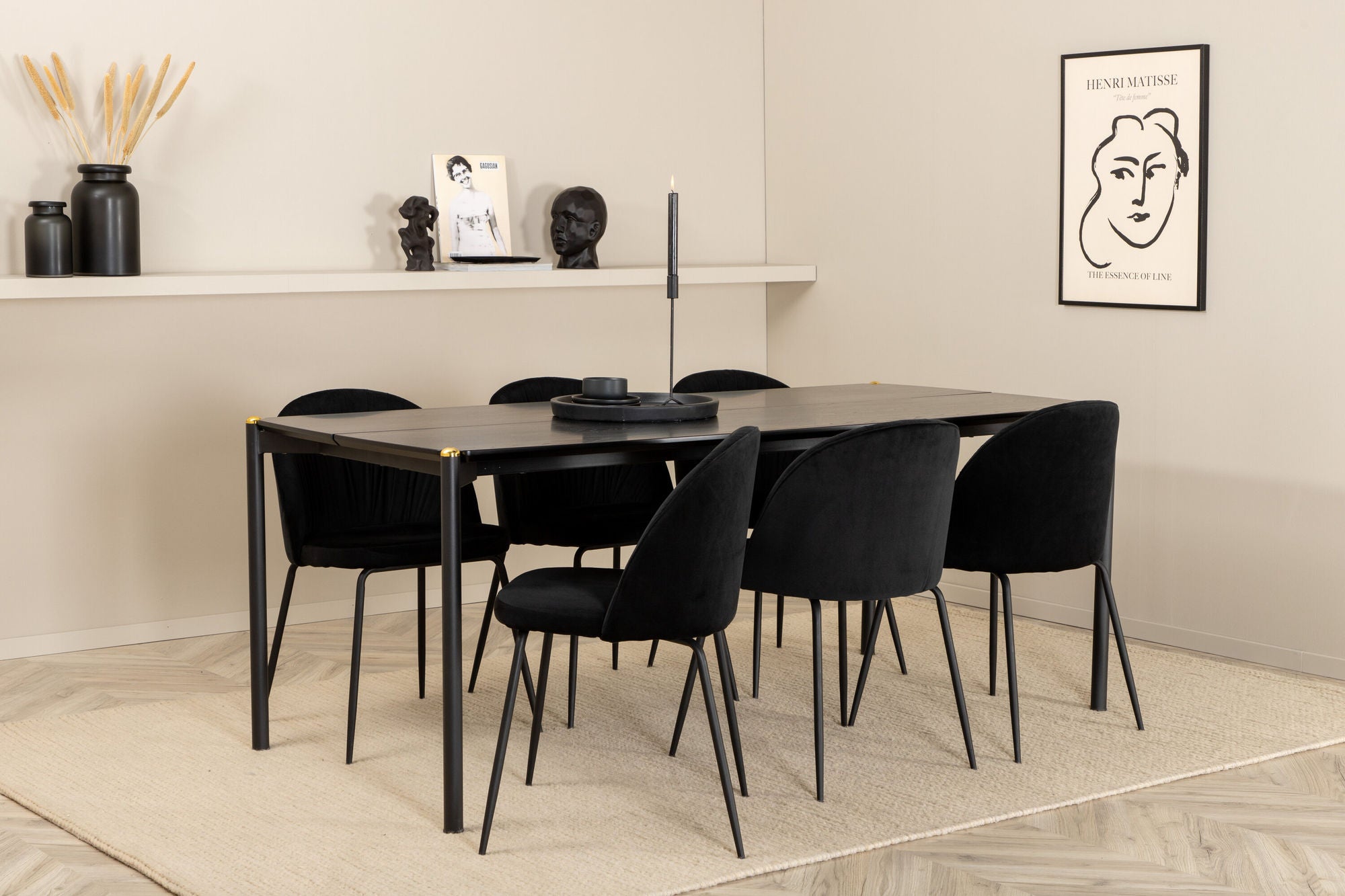 Venture Home Pelle spisebord , Black black Black+Wrinkles Spisebordsstol , Black Legs , Black Velvet_6