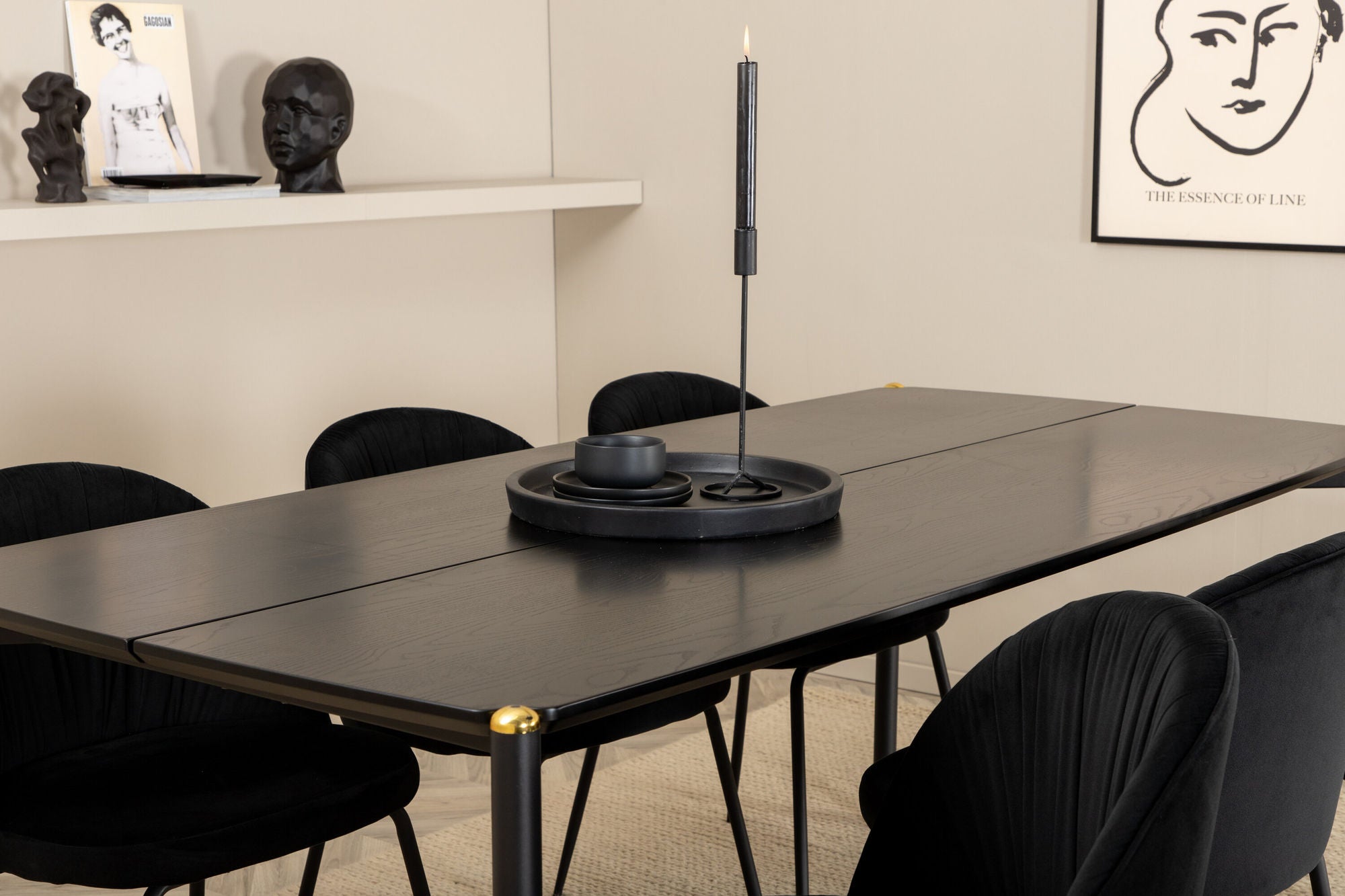 Venture Home Pelle spisebord , Black black Black+Wrinkles Spisebordsstol , Black Legs , Black Velvet_6
