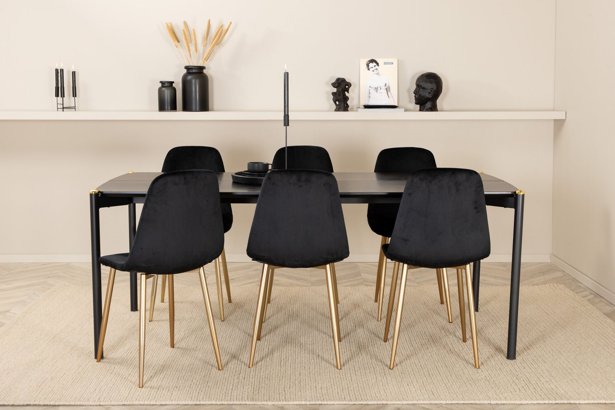 Venture Home Pelle spisebord , Black black Black+Polar Spisebordsstol , Black Brass_6