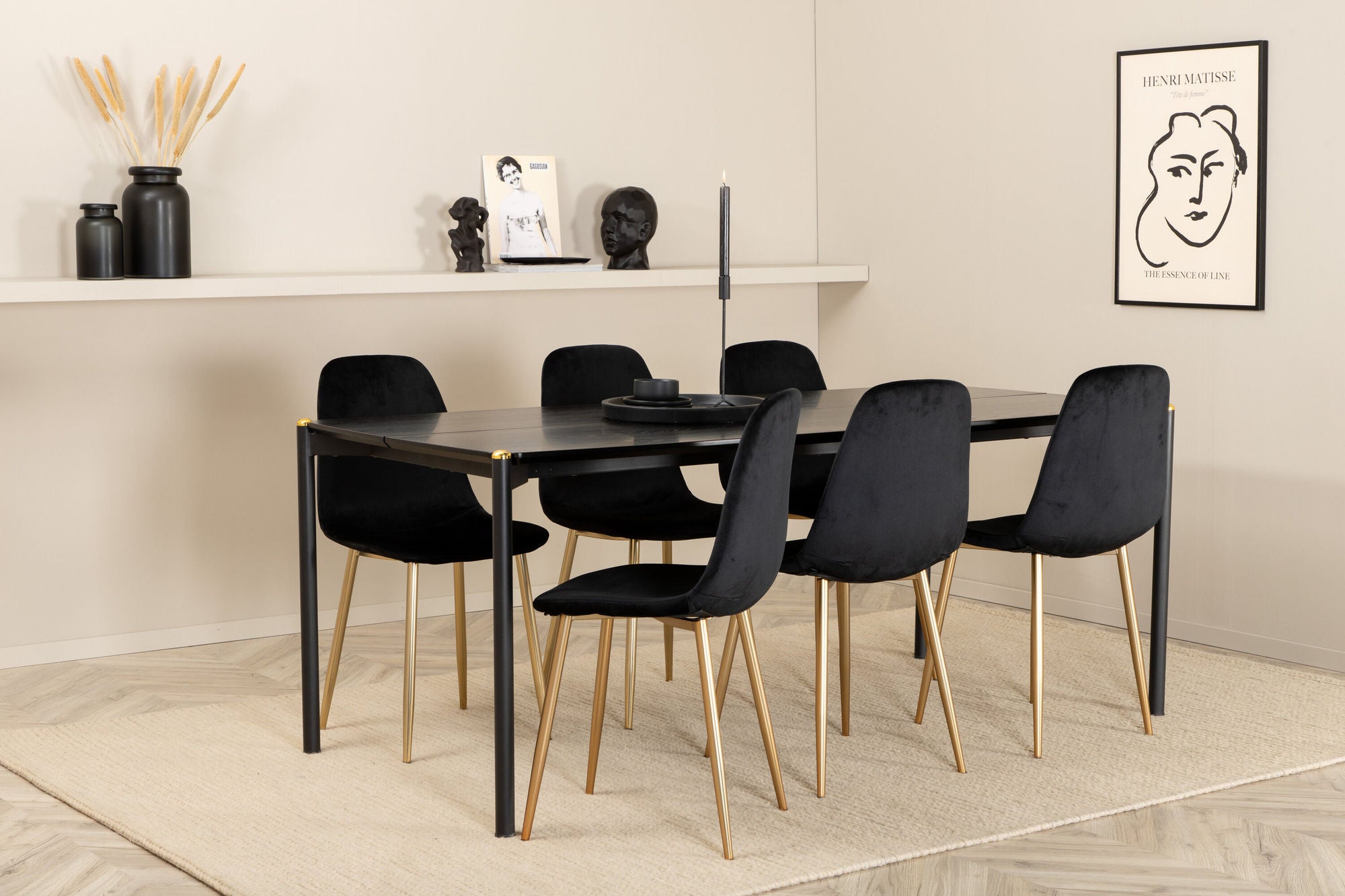 Venture Home Pelle spisebord , Black black Black+Polar Spisebordsstol , Black Brass_6