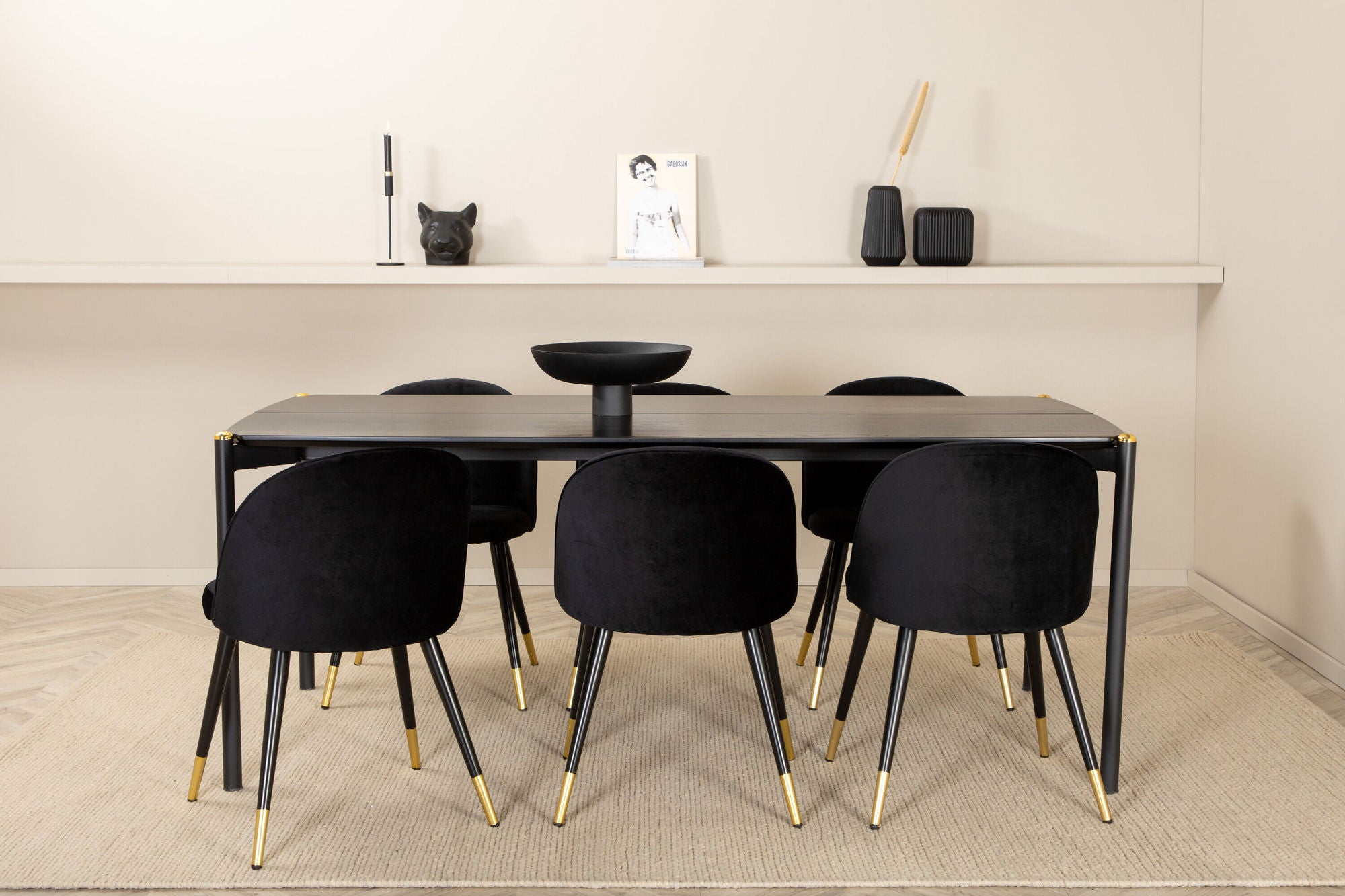 Venture Home Pelle spisebord , Black black Black+Velvet Spisebordsstol Brass , Black Black_6