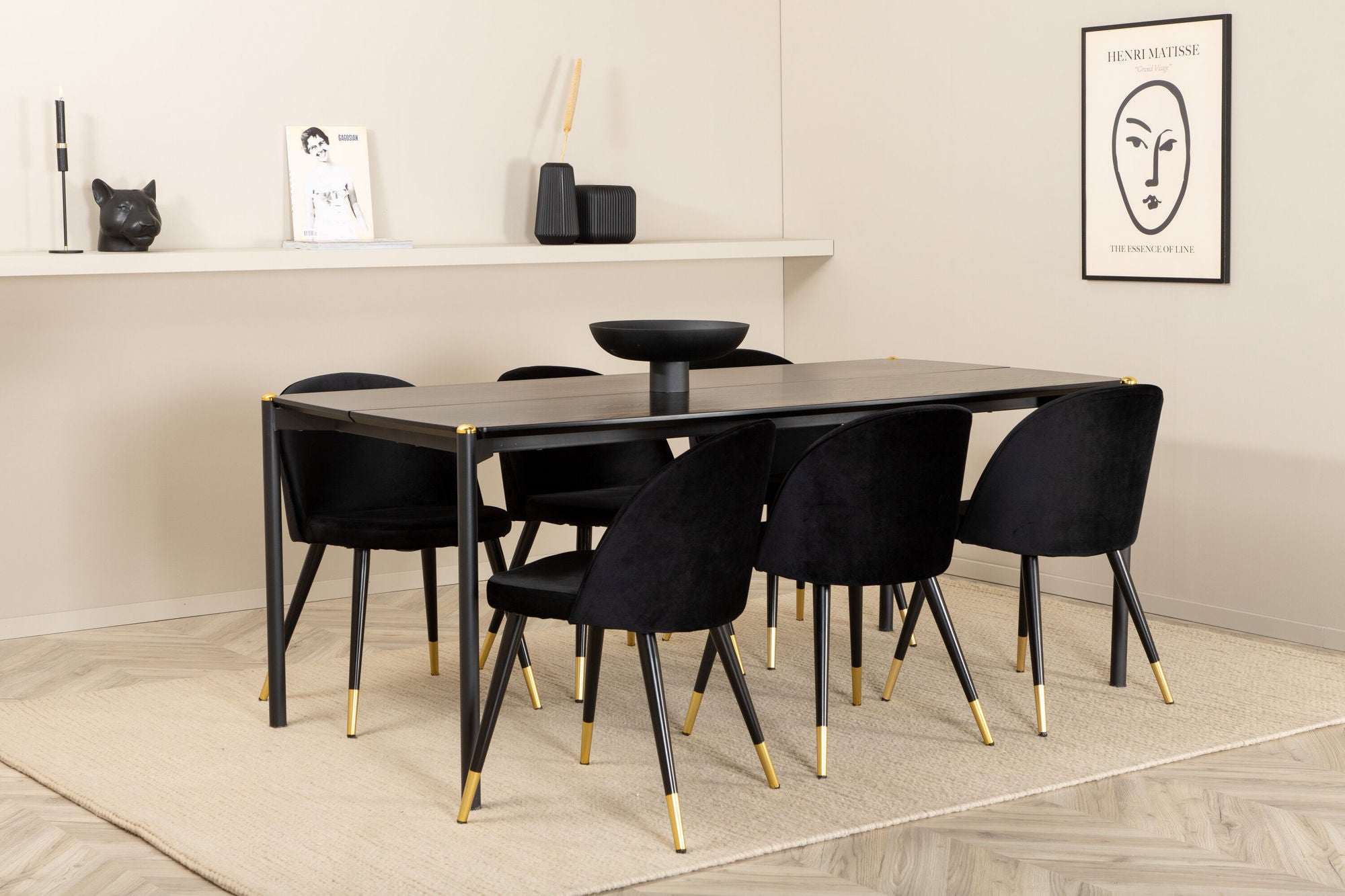 Venture Home Pelle spisebord , Black black Black+Velvet Spisebordsstol Brass , Black Black_6