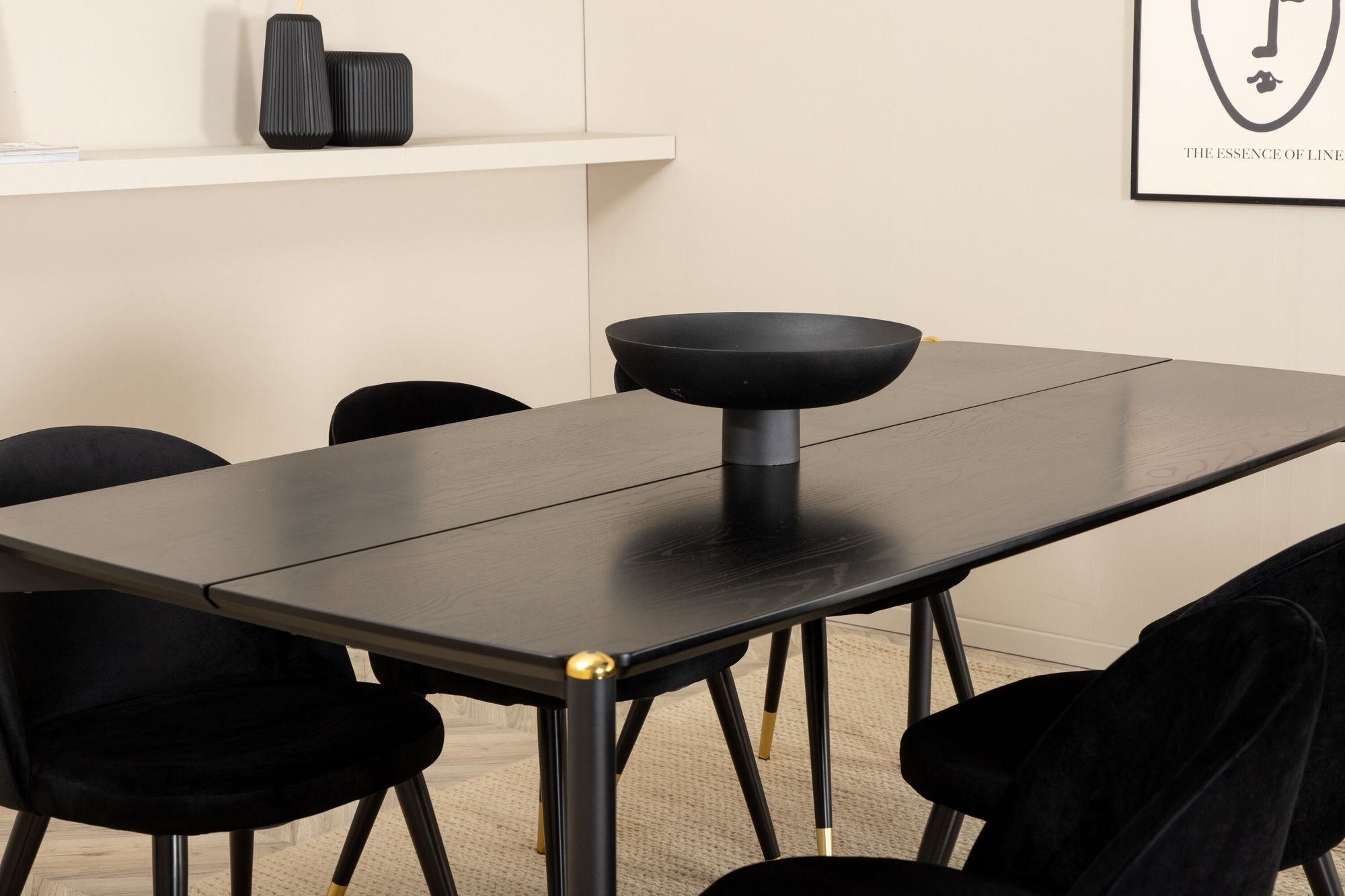 Venture Home Pelle spisebord , Black black Black+Velvet Spisebordsstol Brass , Black Black_6