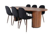 Venture Home Bianca Oval spisebord , Walnut Black Veneer+Polar Spisebordsstol , Walnut Legs , Black Fabric_6