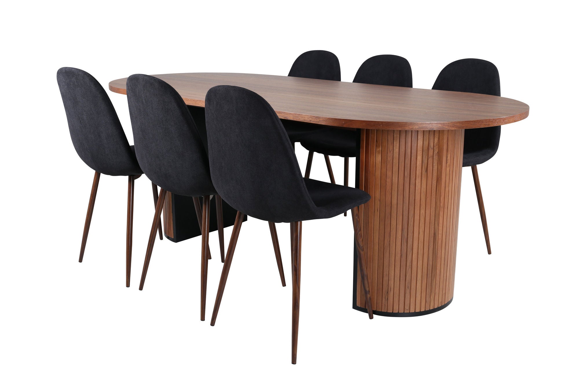 Venture Home Bianca Oval spisebord , Walnut Black Veneer+Polar Spisebordsstol , Walnut Legs , Black Fabric_6