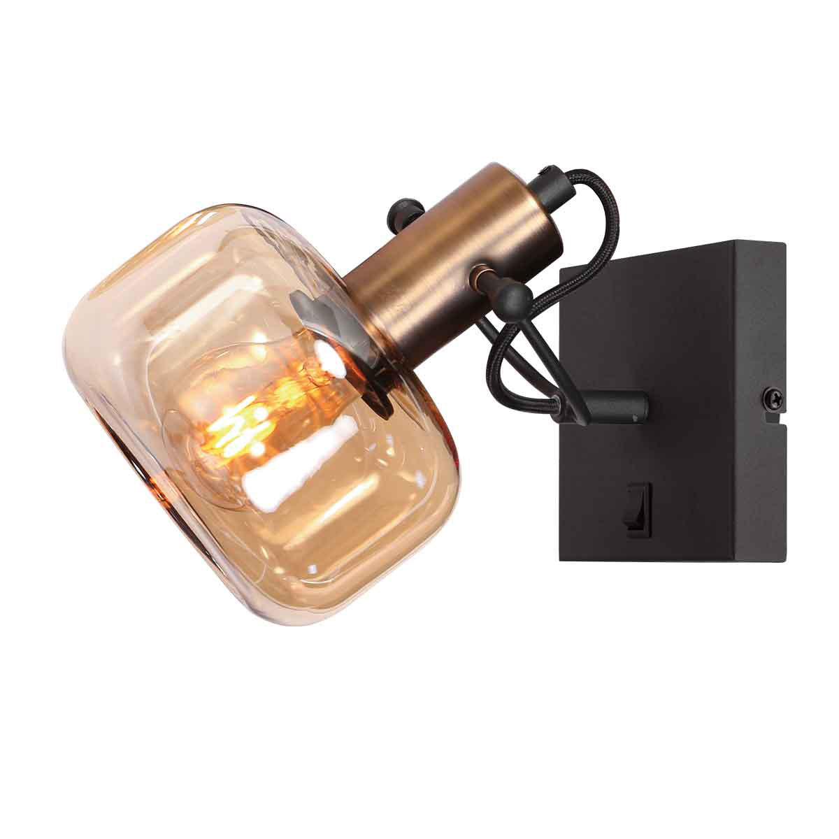 Væglampe Glaslic 3864BR i bronze med ravfarvet glas