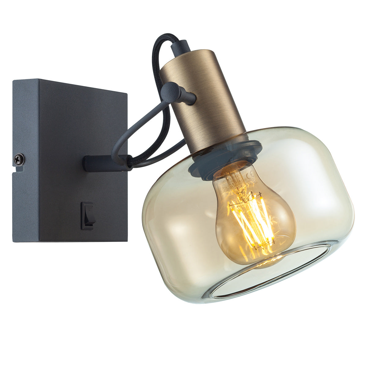 Væglampe Glaslic 3864BR i bronze med ravfarvet glas