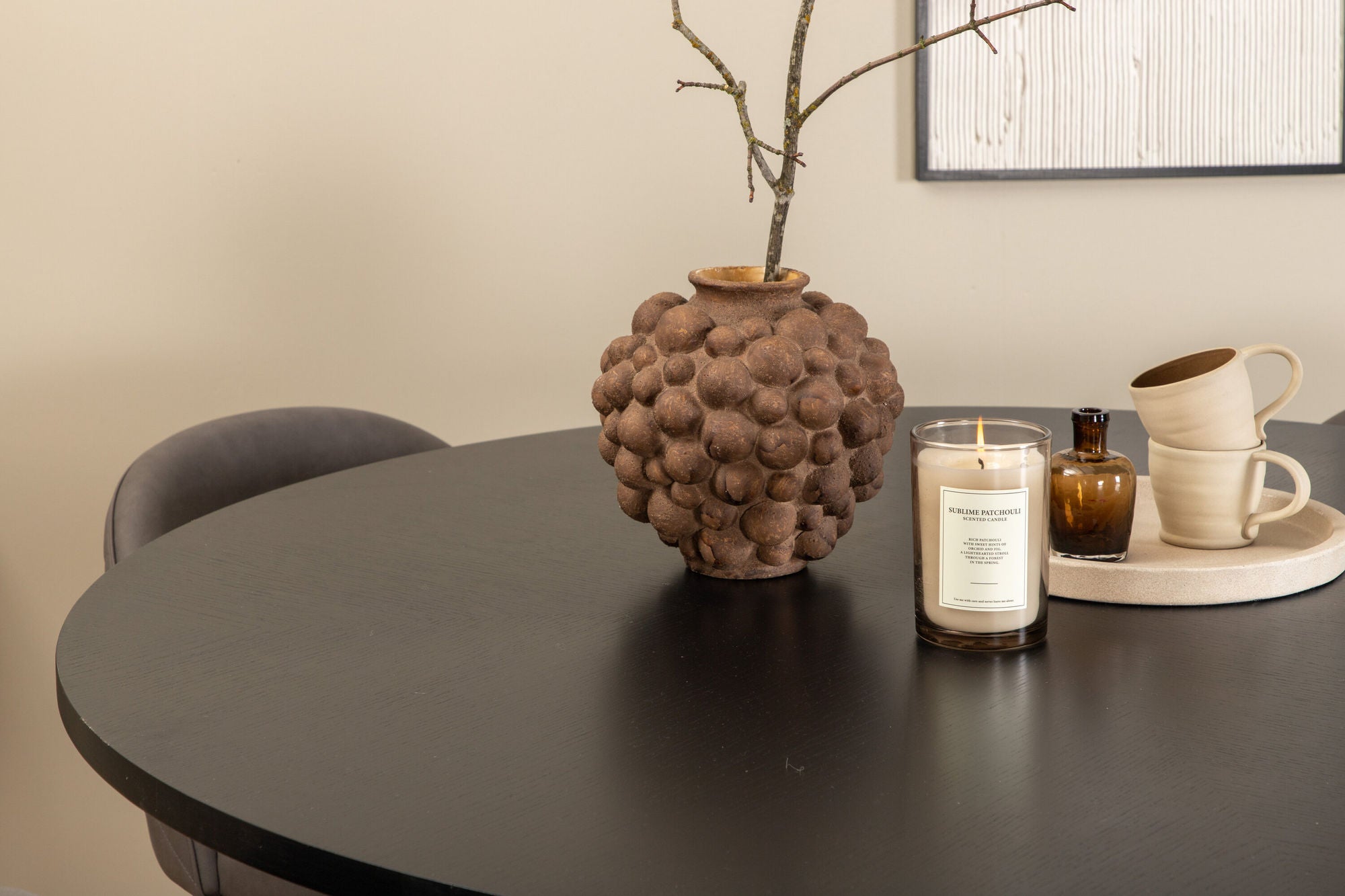 Venture Home Copenhagen - spisebord round - Black / Black+Velvet Stitches stol - Black / Grey Micro Fibre_4