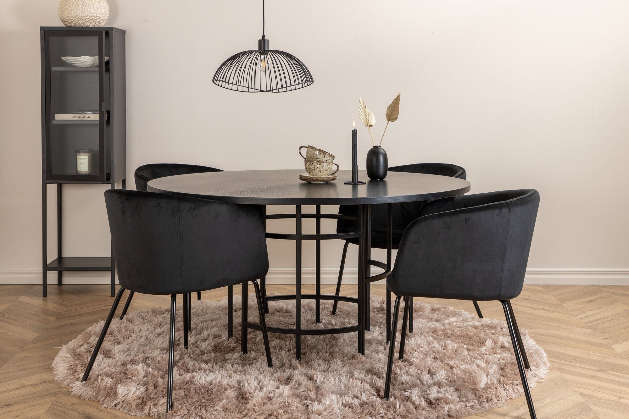 Venture Home Copenhagen - spisebord round - Black / Black+Berit stol - Black / Black Velvet_4