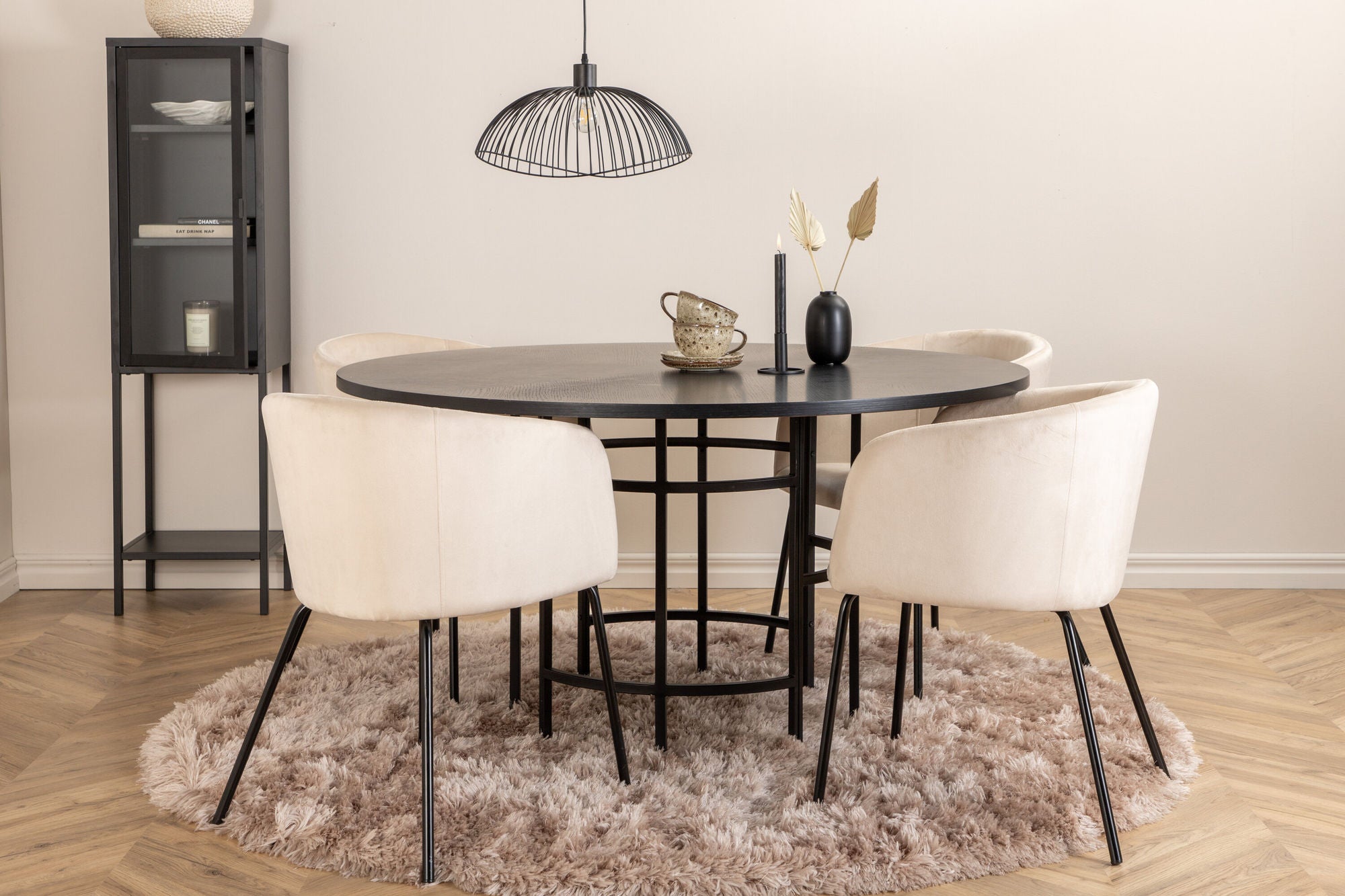 Venture Home Copenhagen - spisebord round - Black / Black+Berit stol - Black / Beige Velvet_4