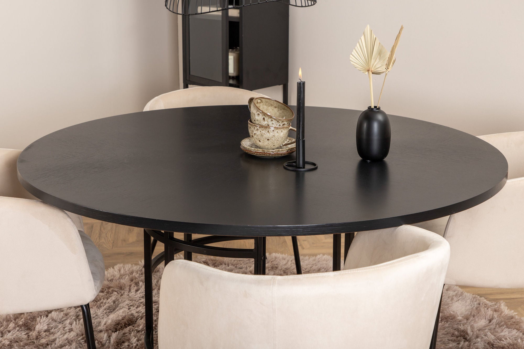 Venture Home Copenhagen - spisebord round - Black / Black+Berit stol - Black / Beige Velvet_4