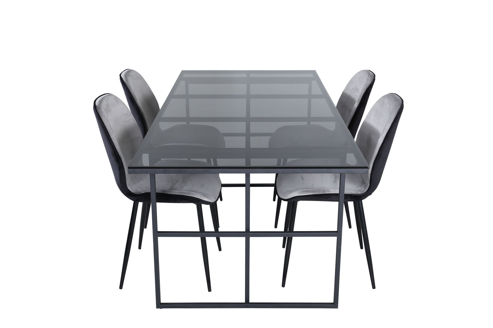 Venture Home Leif spisebord - Black / Black smoked smoked Glass+Emma stol - Black / Black and Light Grey Black Velvet in Back Grey Velvet in front_4