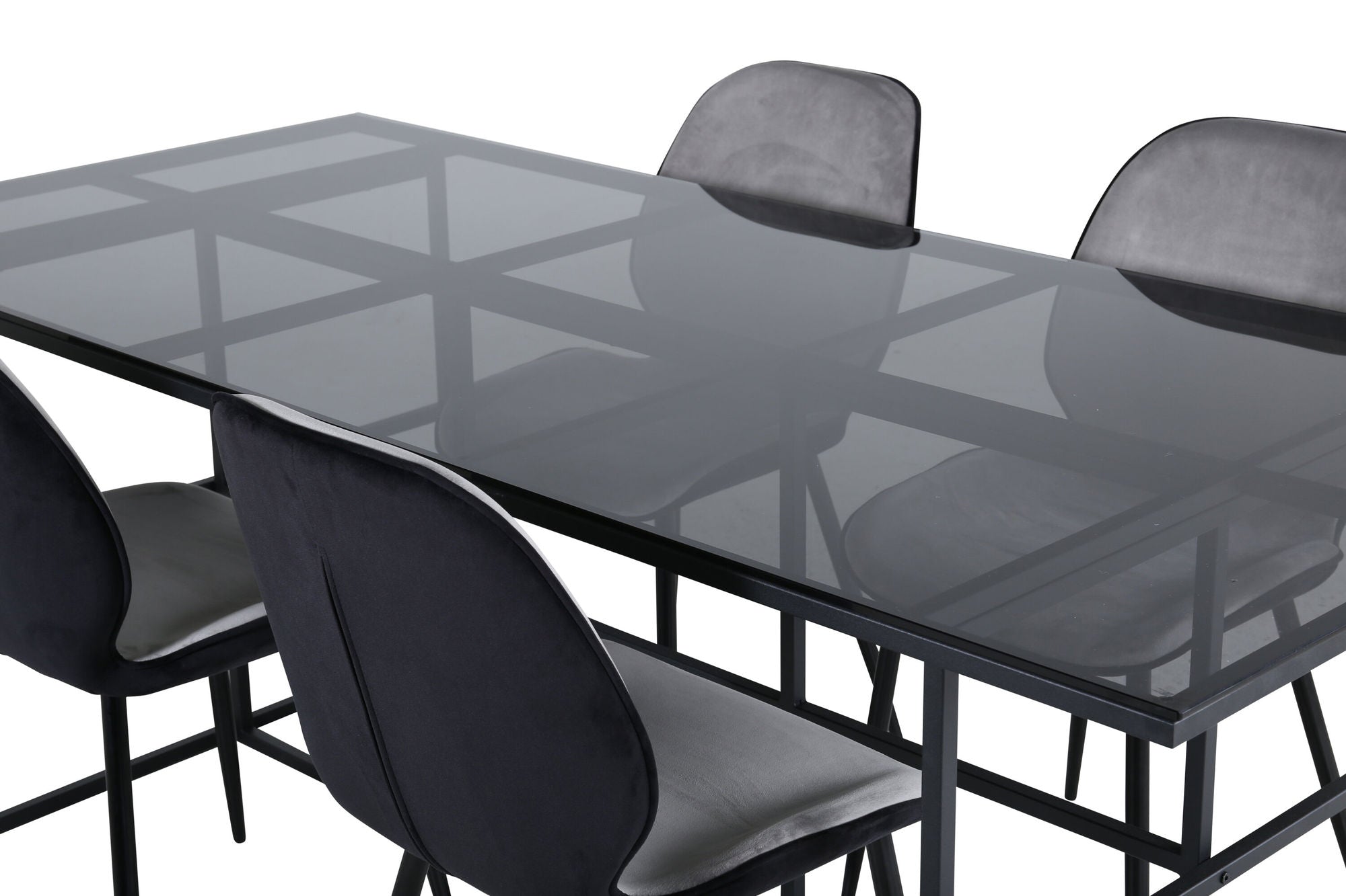 Venture Home Leif spisebord - Black / Black smoked smoked Glass+Emma stol - Black / Black and Light Grey Black Velvet in Back Grey Velvet in front_4
