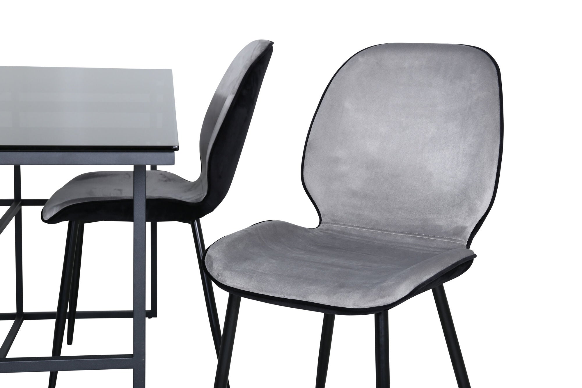 Venture Home Leif spisebord - Black / Black smoked smoked Glass+Emma stol - Black / Black and Light Grey Black Velvet in Back Grey Velvet in front_4