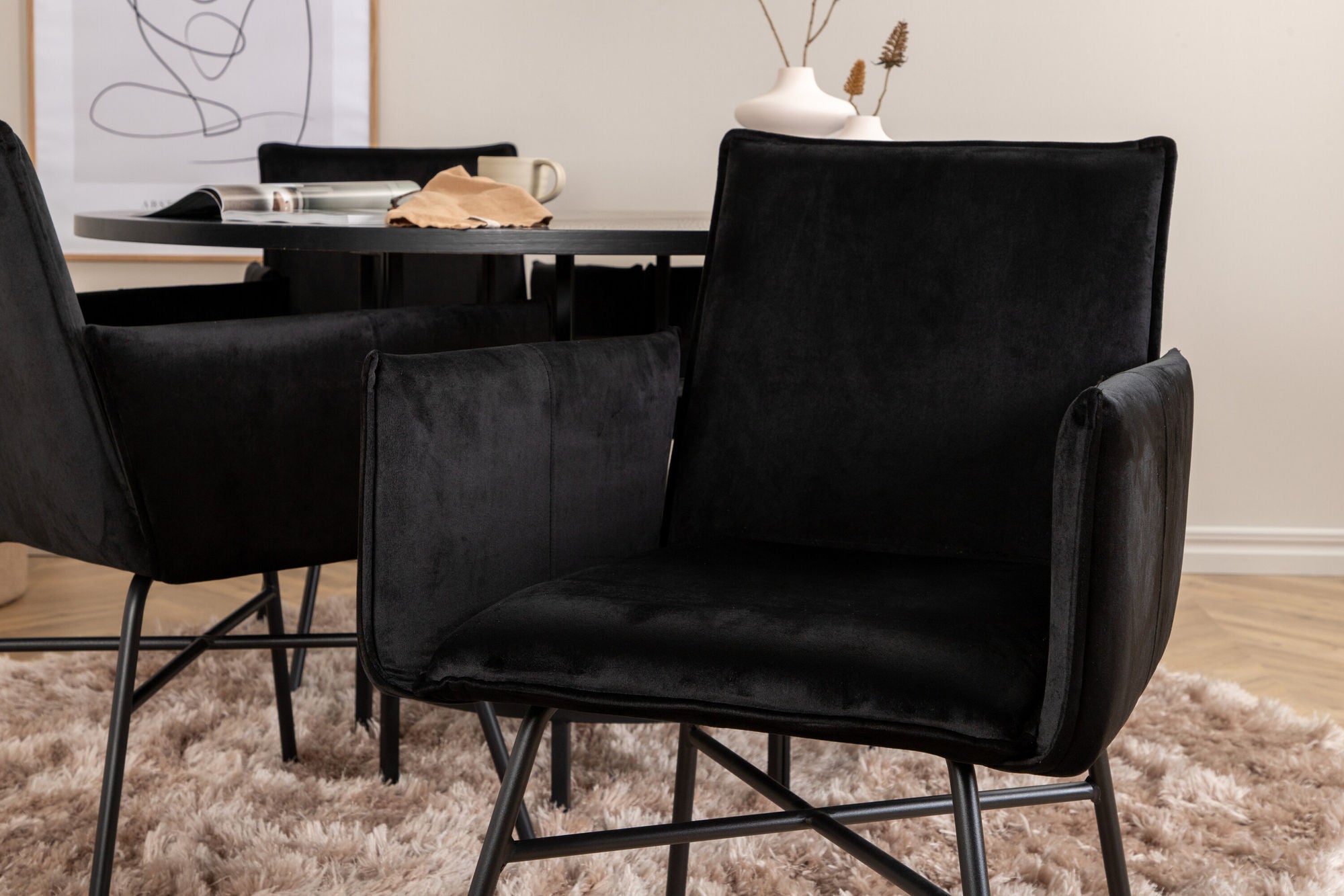Venture Home Copenhagen - spisebord round - Black / Black+Petra stol - Black / Black Velvet_4
