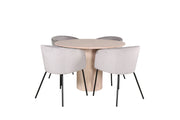 Venture Home Bianca rund spisebord - White Wash / Black Veneer+Berit stol - Black / Light Grey Velvet_4