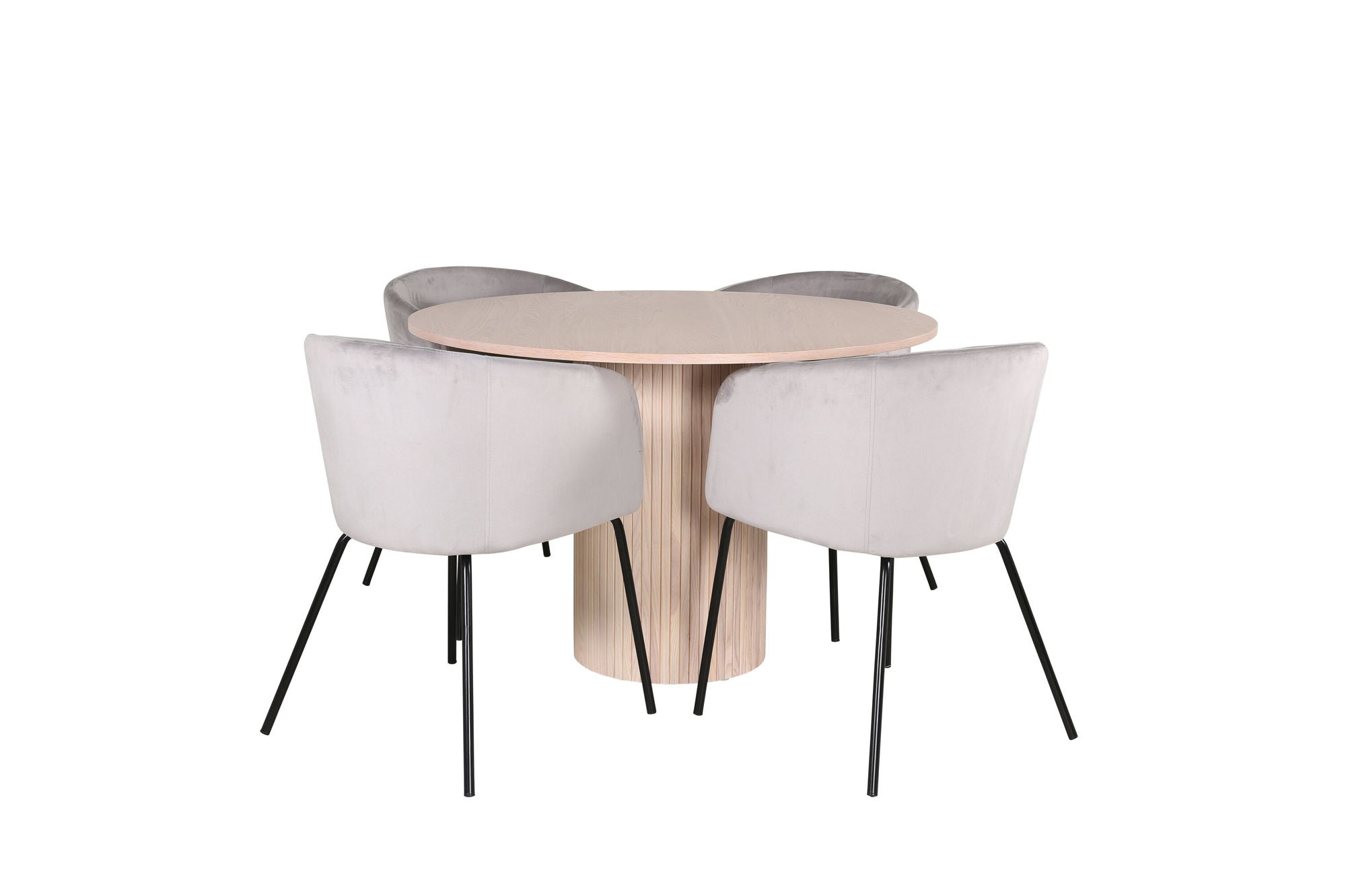 Venture Home Bianca rund spisebord - White Wash / Black Veneer+Berit stol - Black / Light Grey Velvet_4