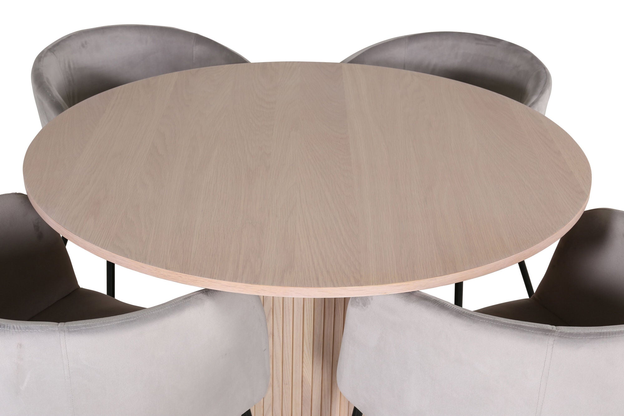 Venture Home Bianca rund spisebord - White Wash / Black Veneer+Berit stol - Black / Light Grey Velvet_4