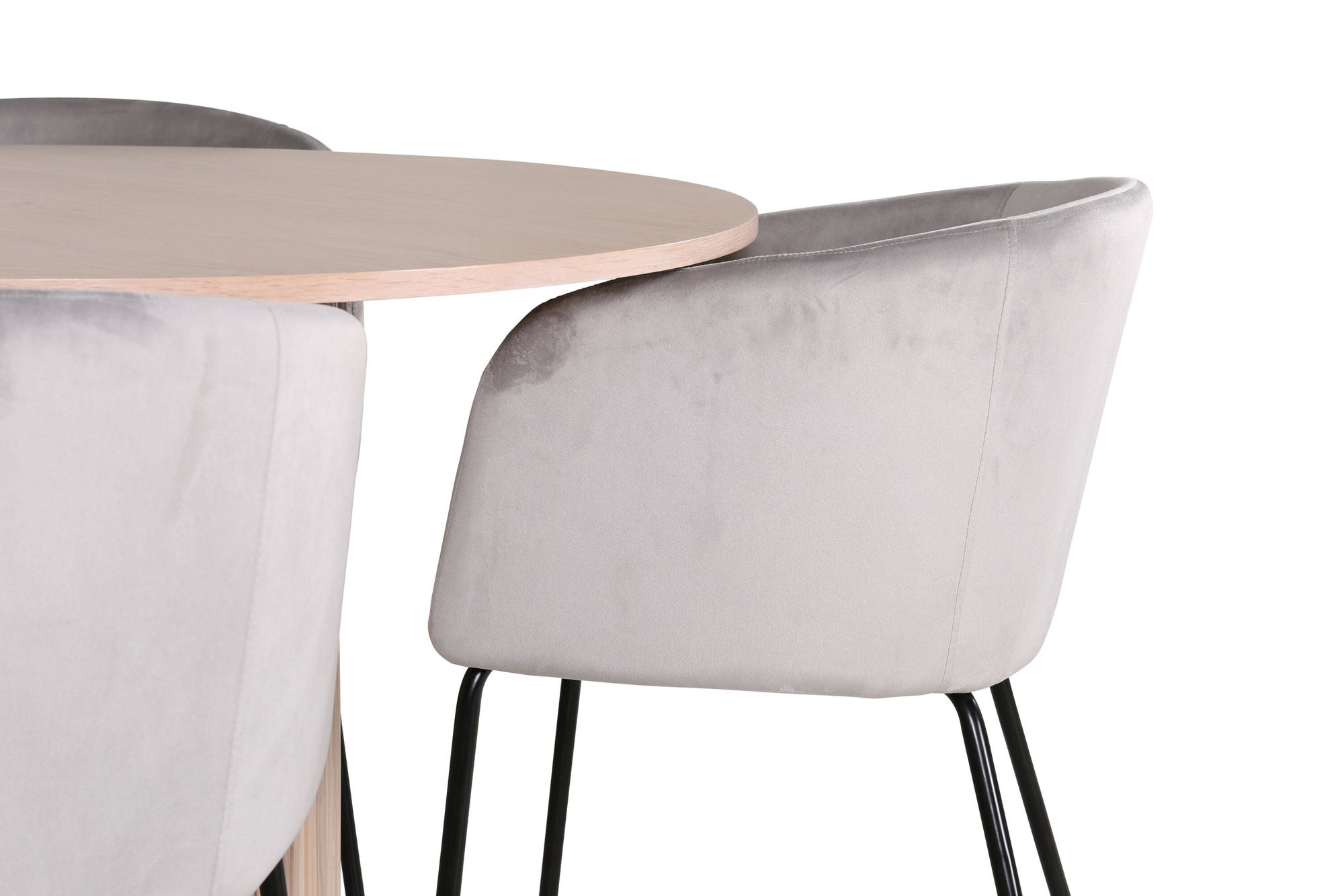 Venture Home Bianca rund spisebord - White Wash / Black Veneer+Berit stol - Black / Light Grey Velvet_4