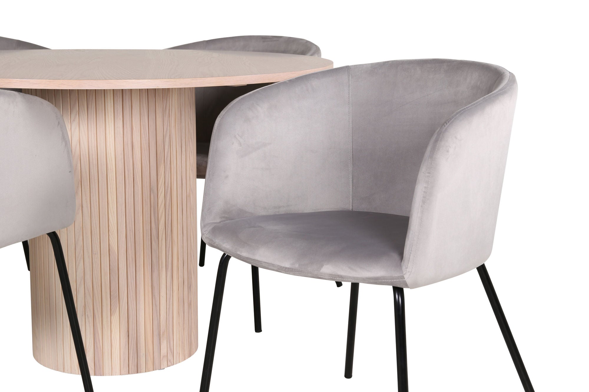 Venture Home Bianca rund spisebord - White Wash / Black Veneer+Berit stol - Black / Light Grey Velvet_4