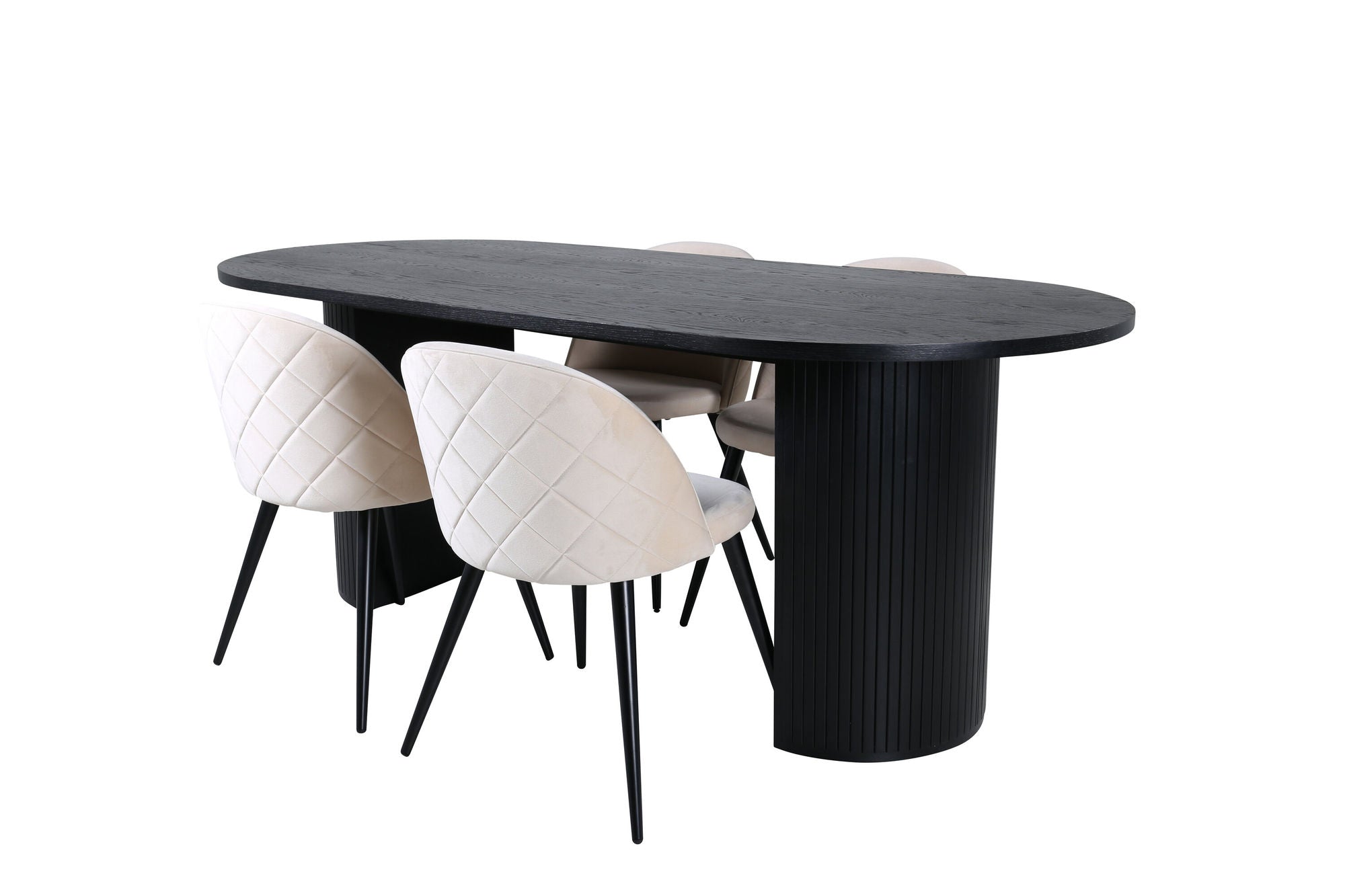 Venture Home Bianca Oval spisebord - Black / Black Veneer+Velvet Stitches stol - Black / Beige Velvet_4