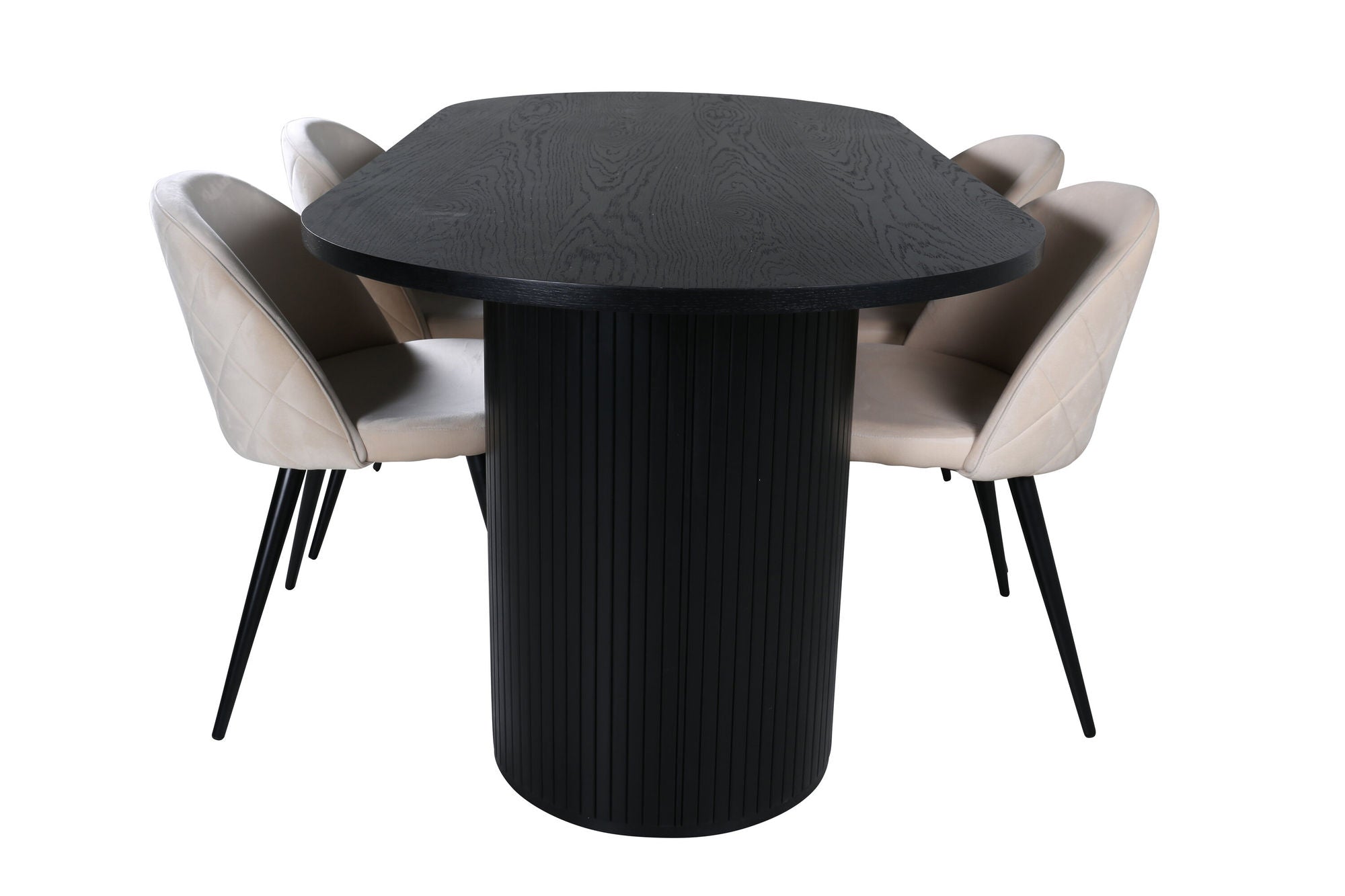 Venture Home Bianca Oval spisebord - Black / Black Veneer+Velvet Stitches stol - Black / Beige Velvet_4