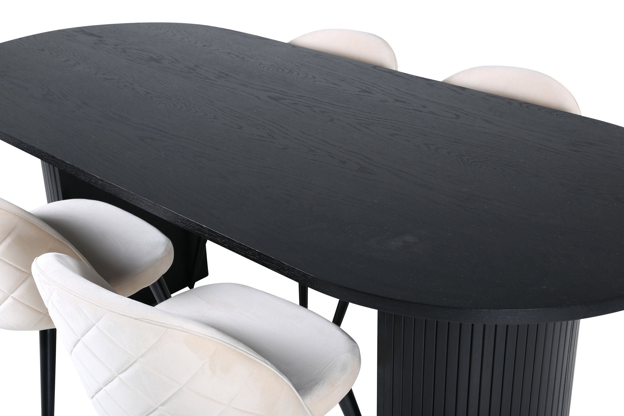 Venture Home Bianca Oval spisebord - Black / Black Veneer+Velvet Stitches stol - Black / Beige Velvet_4