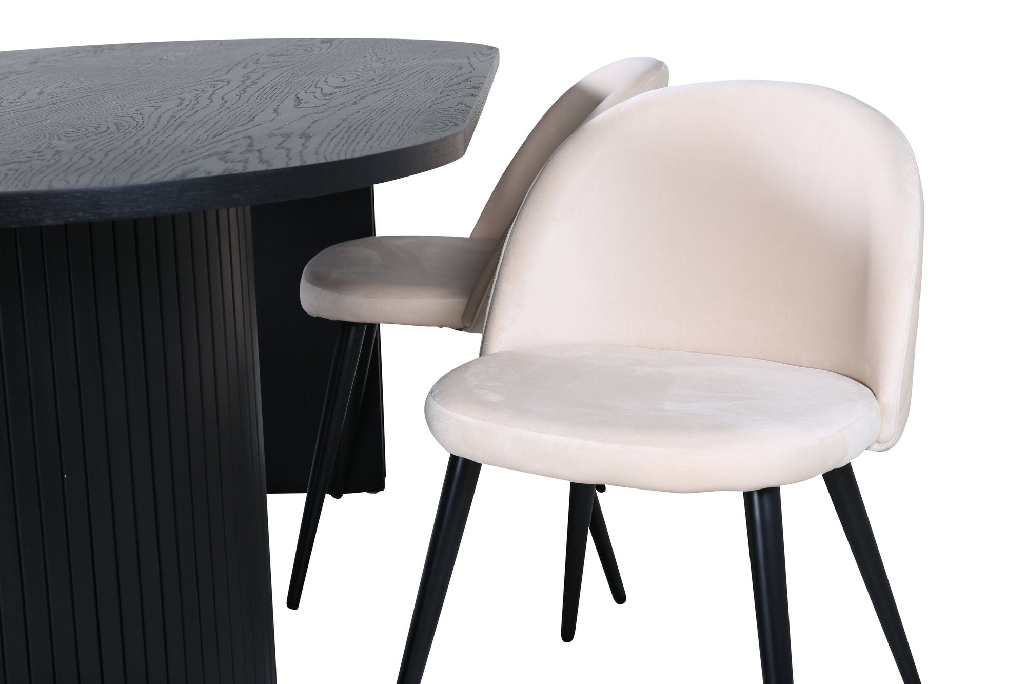 Venture Home Bianca Oval spisebord - Black / Black Veneer+Velvet Stitches stol - Black / Beige Velvet_4