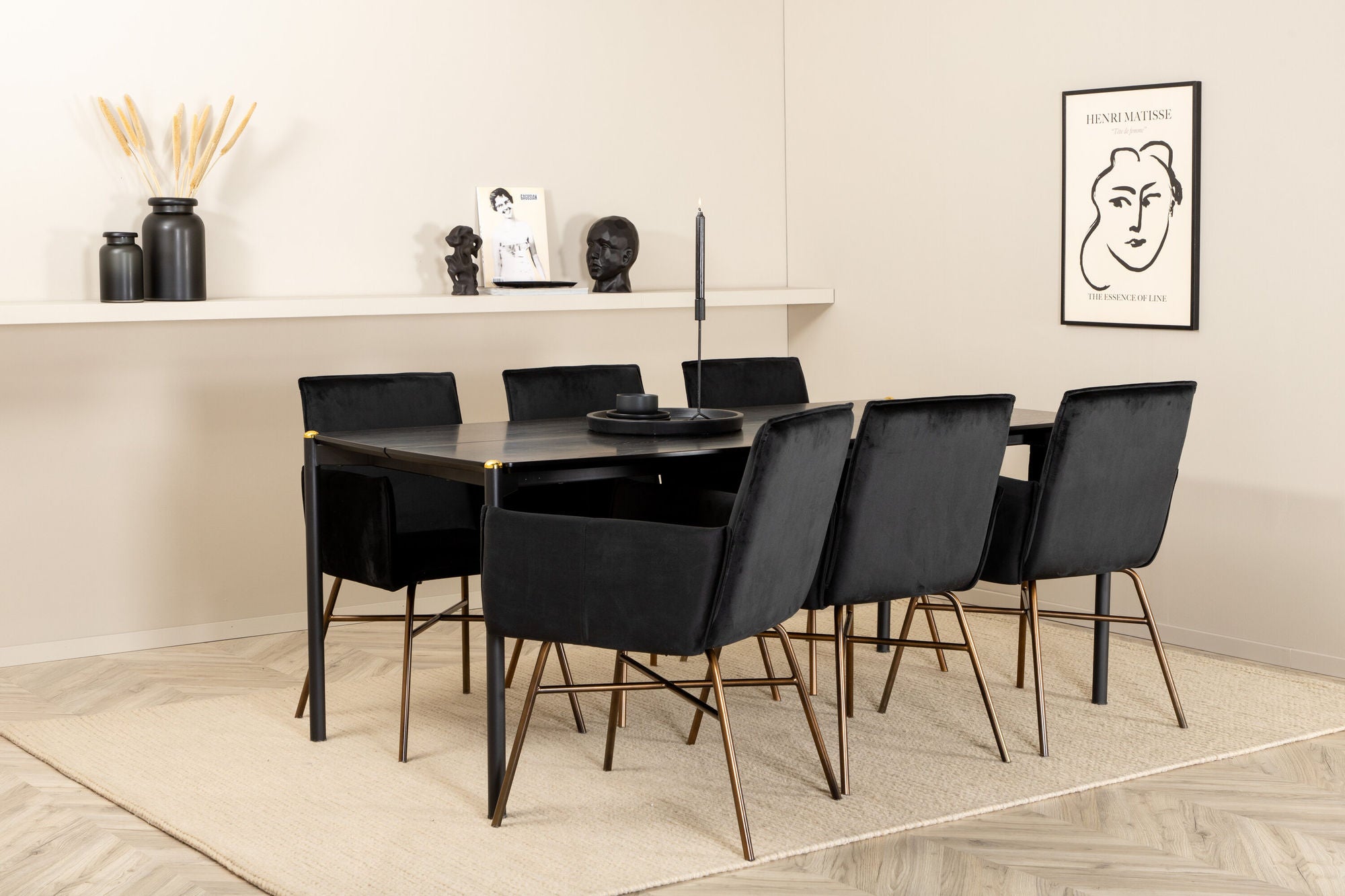 Venture Home Pelle spisebord , Black black Black+Petra stol , Distressed Copper Black Velvet_6