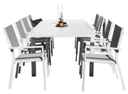 Venture Home Marbella matbord 160/240*100*H75 - Vit+Copacabana Karmstol ( stapelbar) Vit alu