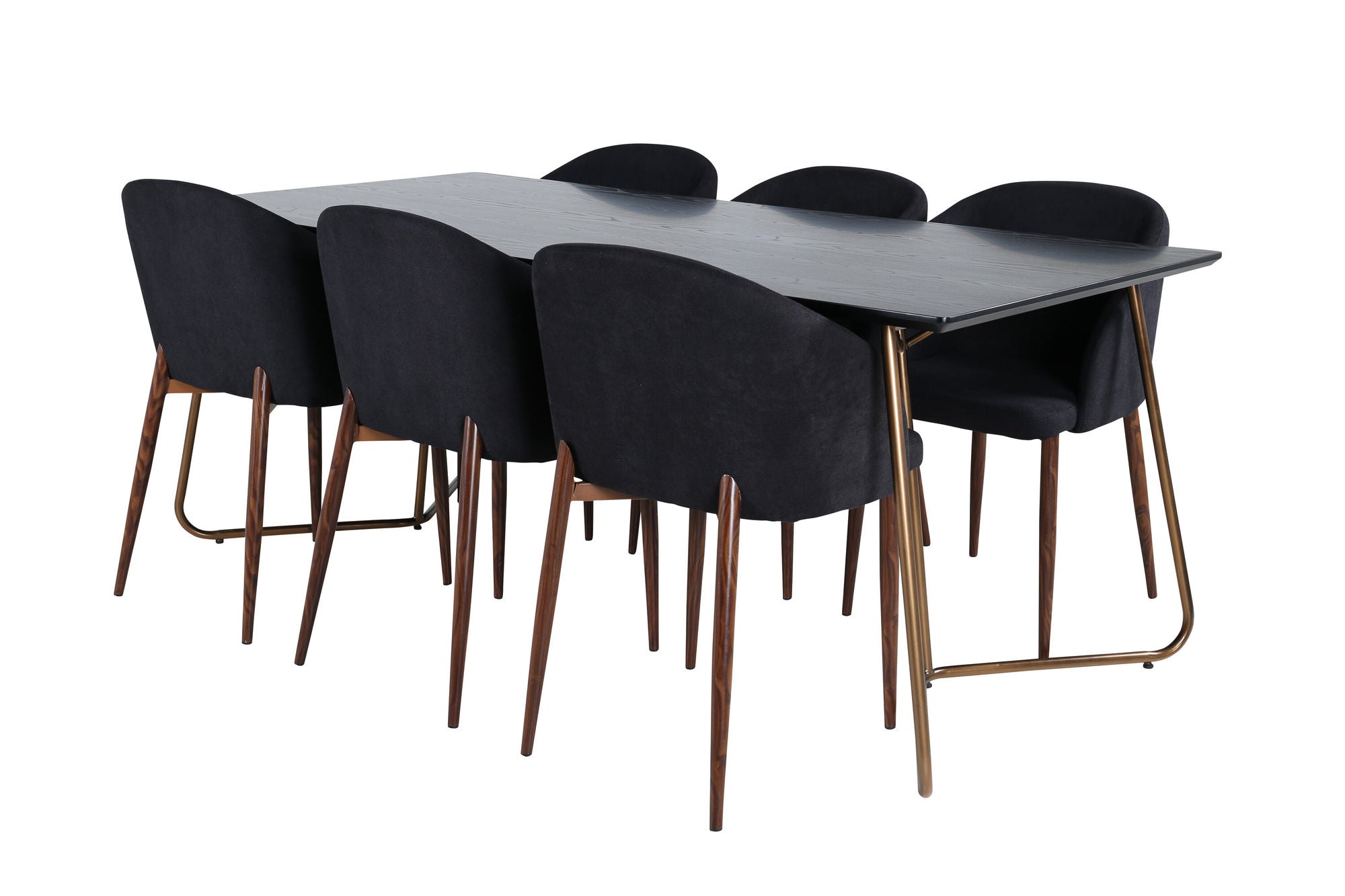 Venture Home Petra spisebord , Distressed Copper Black Veneer+Arch Spisebordsstol , Walnut Legs , Black Fabric_6