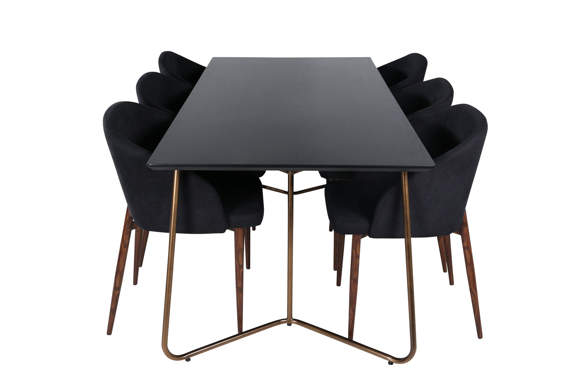 Venture Home Petra spisebord , Distressed Copper Black Veneer+Arch Spisebordsstol , Walnut Legs , Black Fabric_6