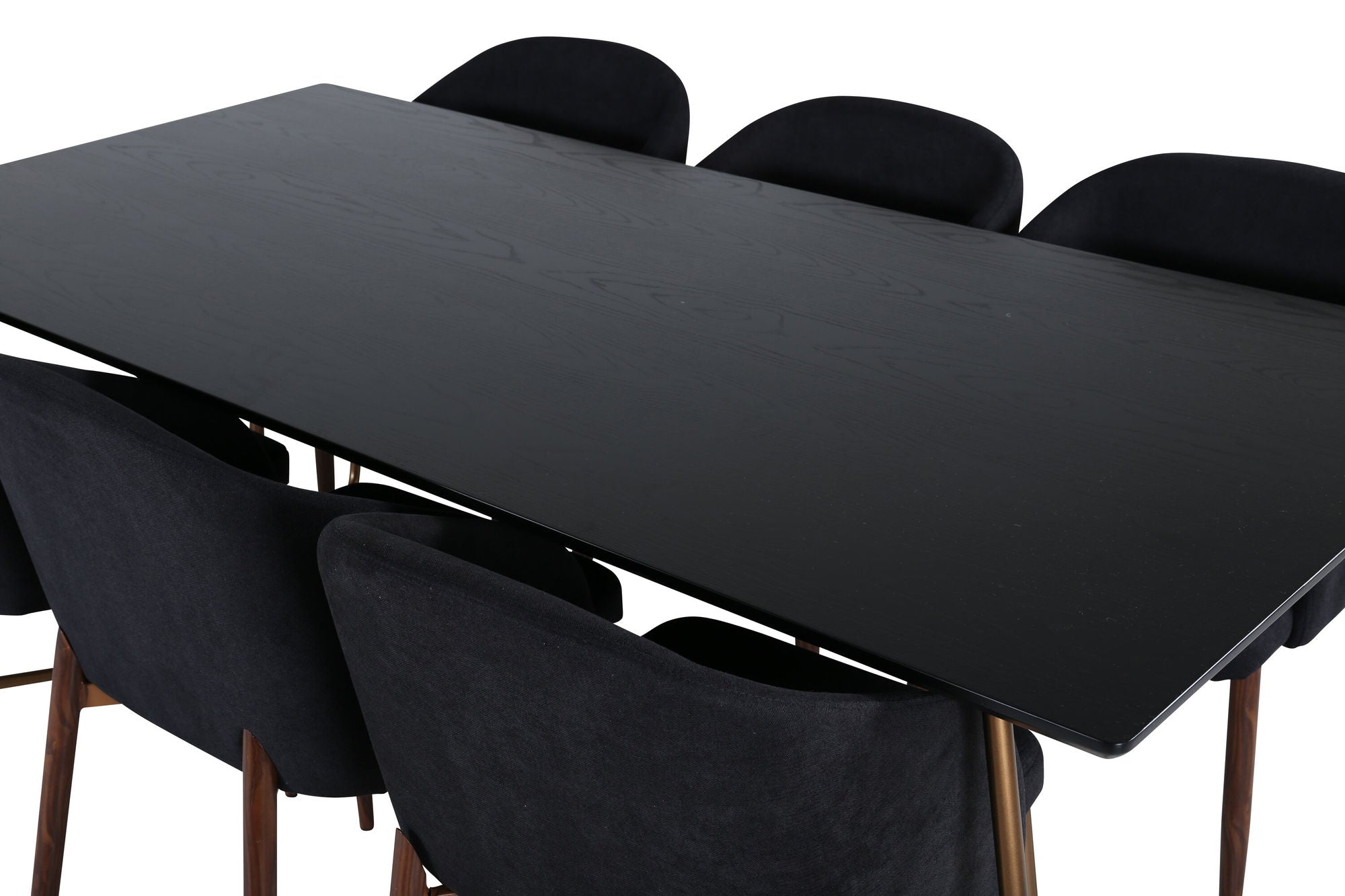 Venture Home Petra spisebord , Distressed Copper Black Veneer+Arch Spisebordsstol , Walnut Legs , Black Fabric_6