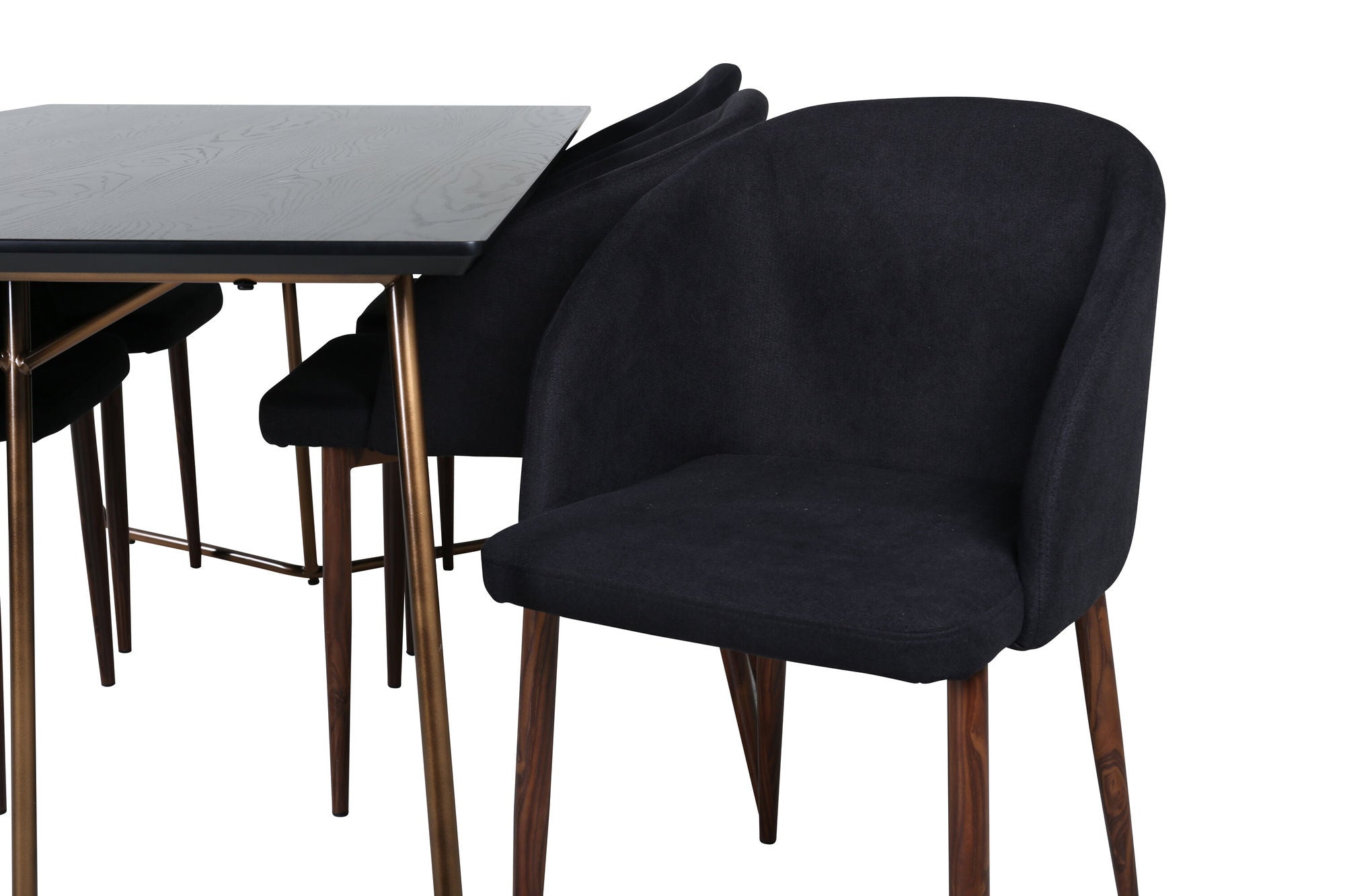 Venture Home Petra spisebord , Distressed Copper Black Veneer+Arch Spisebordsstol , Walnut Legs , Black Fabric_6
