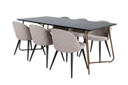 Venture Home Petra spisebord , Distressed Copper Black Veneer+Velvet Stitches stol , Black Beige Fabric (Polyester linen )_6
