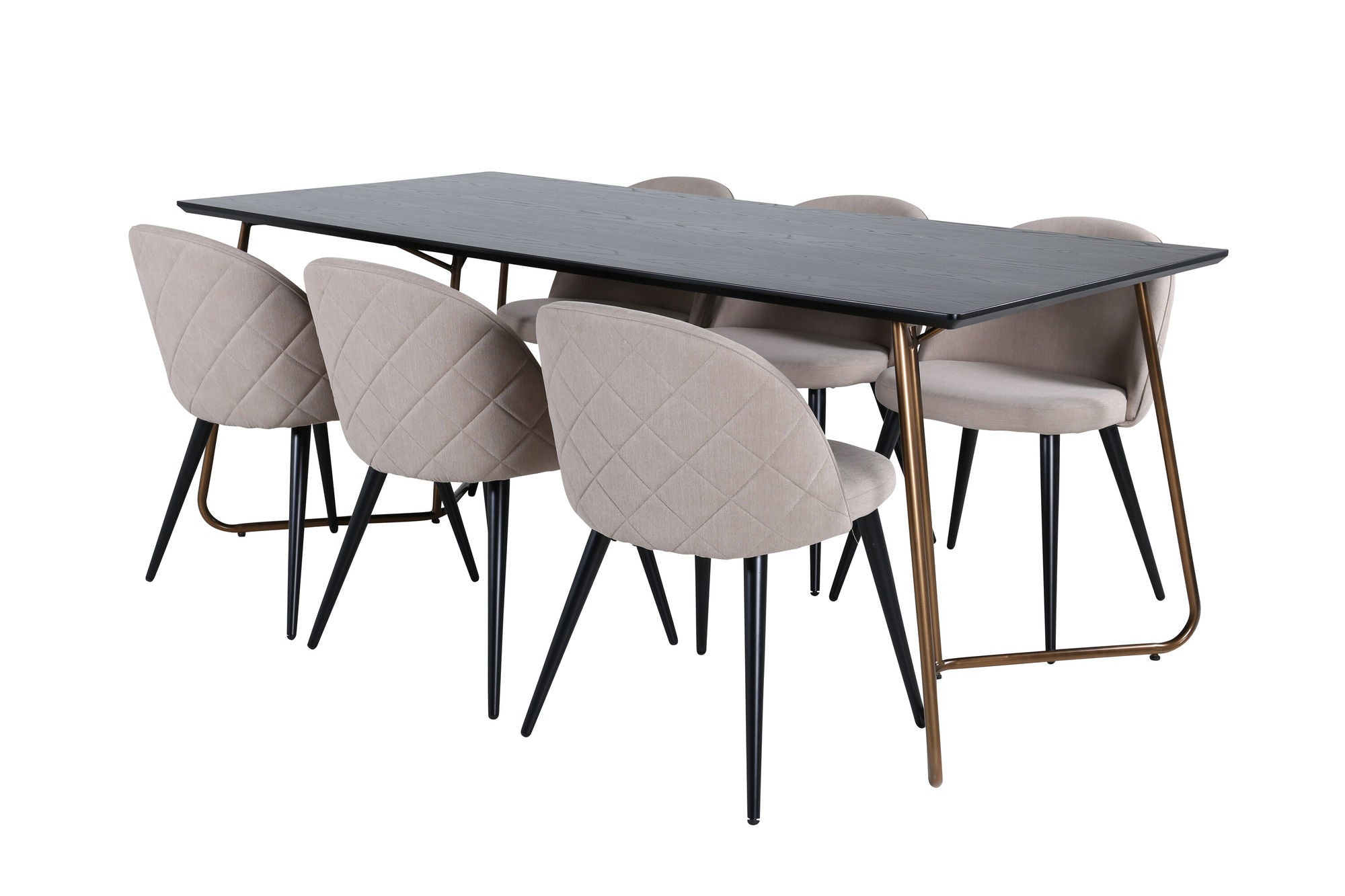 Venture Home Petra spisebord , Distressed Copper Black Veneer+Velvet Stitches stol , Black Beige Fabric (Polyester linen )_6